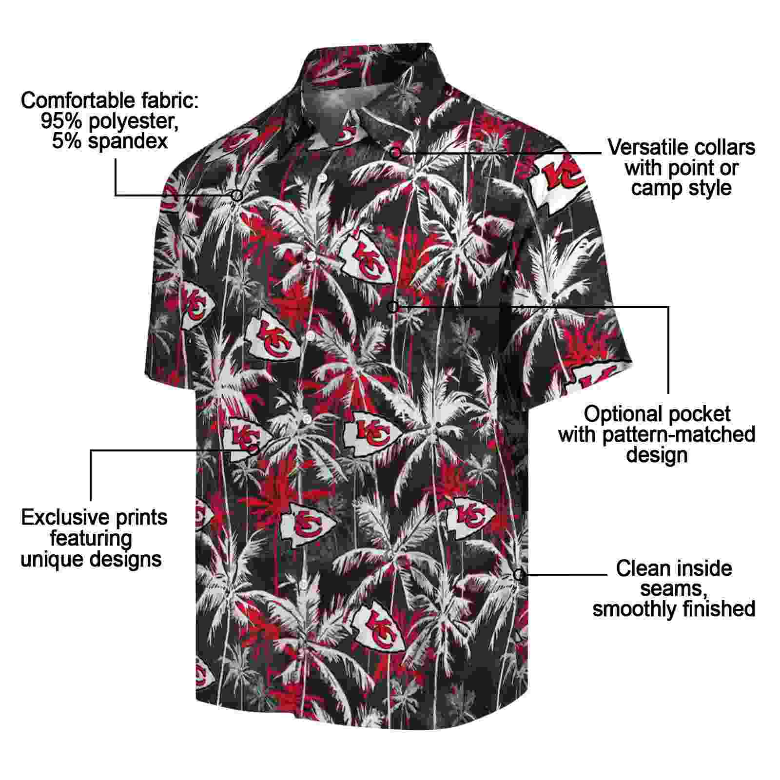 kansas city chiefs palm pattern red black hawaiian shirt new arrival