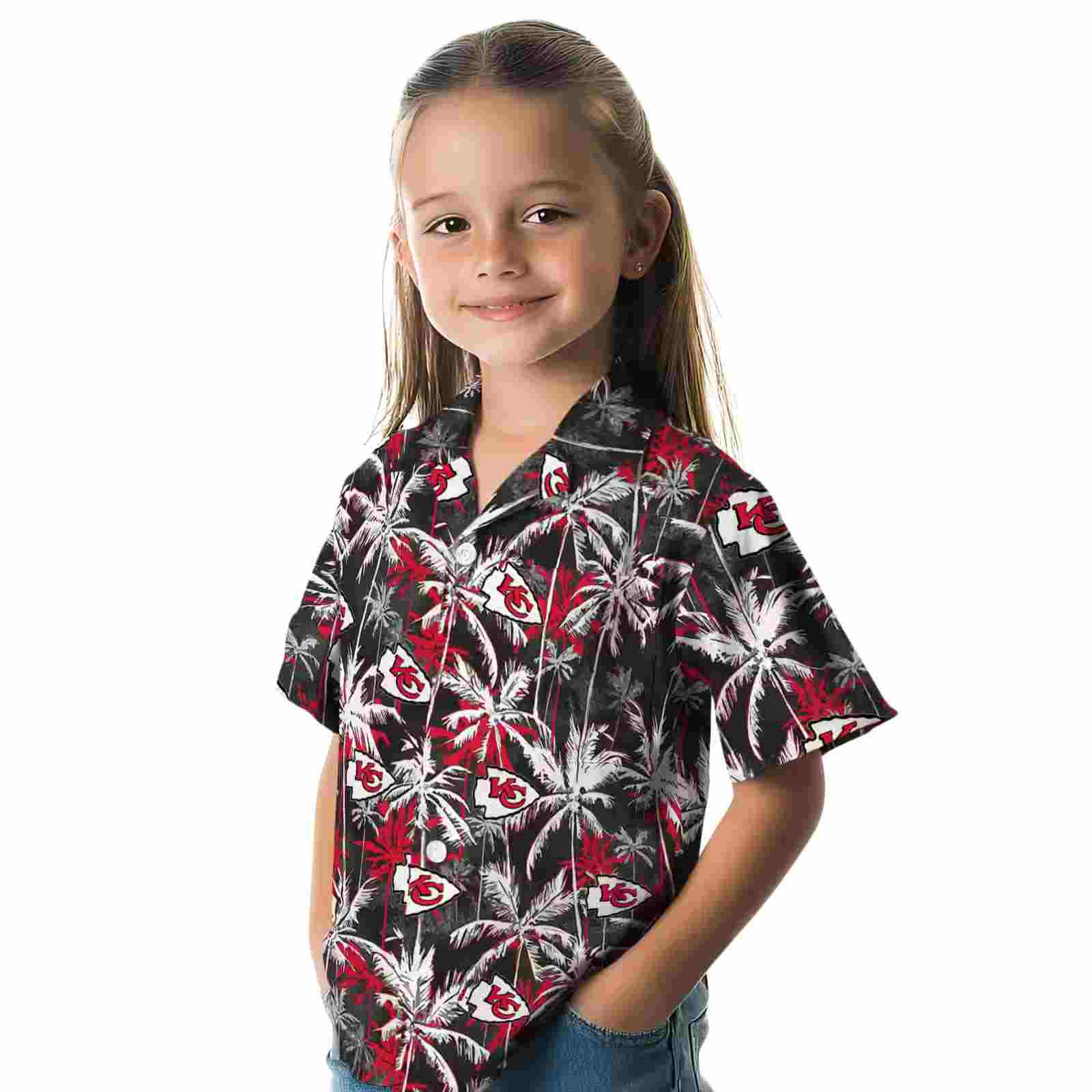 kansas city chiefs palm pattern red black hawaiian shirt premium grade