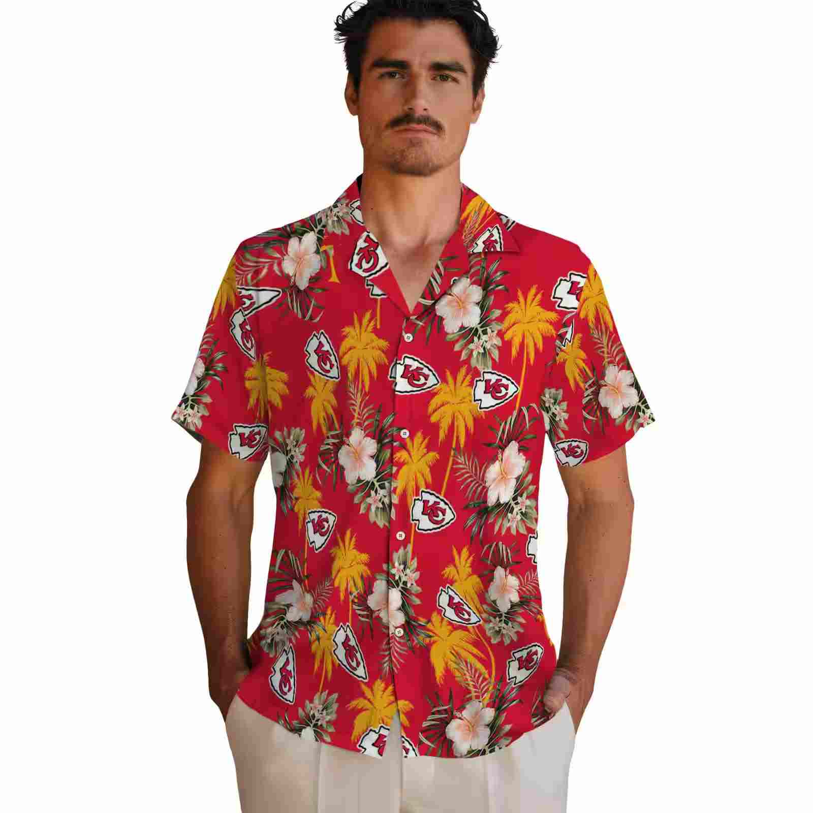 kansas city chiefs palm tree flower red hawaiian shirt fashion forward