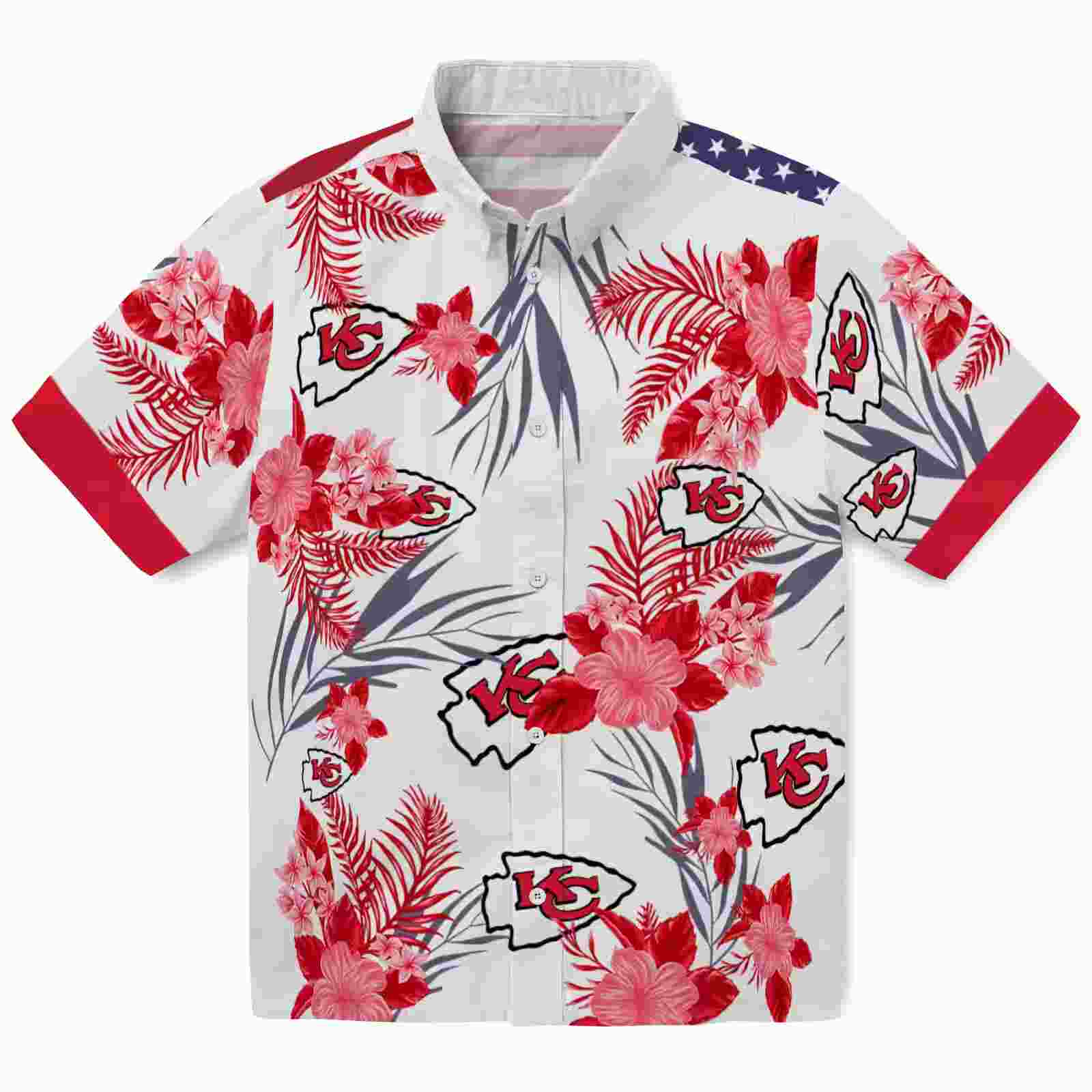 Kansas City Chiefs Patriotic Hibiscus Design Red White Hawaiian Shirt