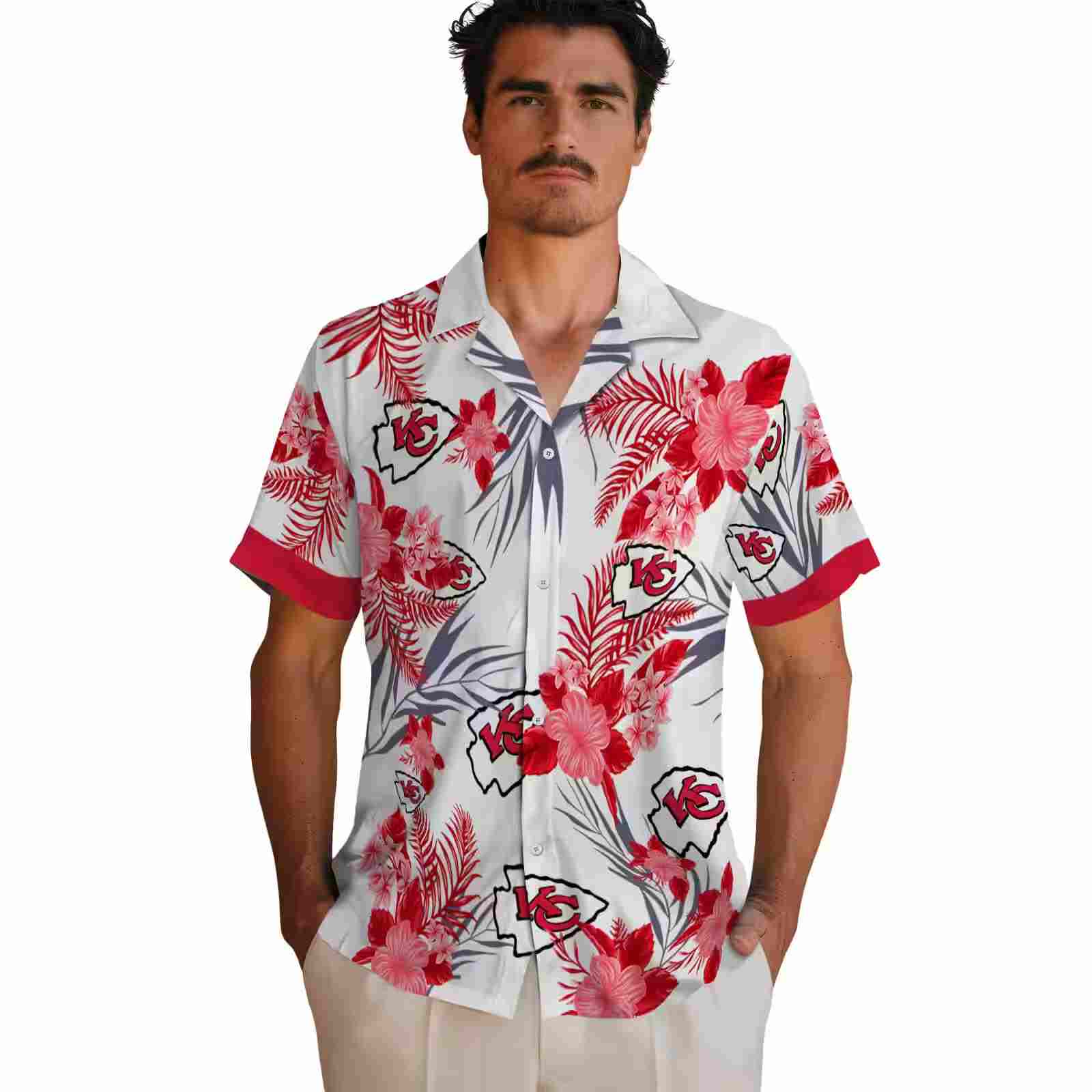 kansas city chiefs patriotic hibiscus design red white hawaiian shirt fashion forward