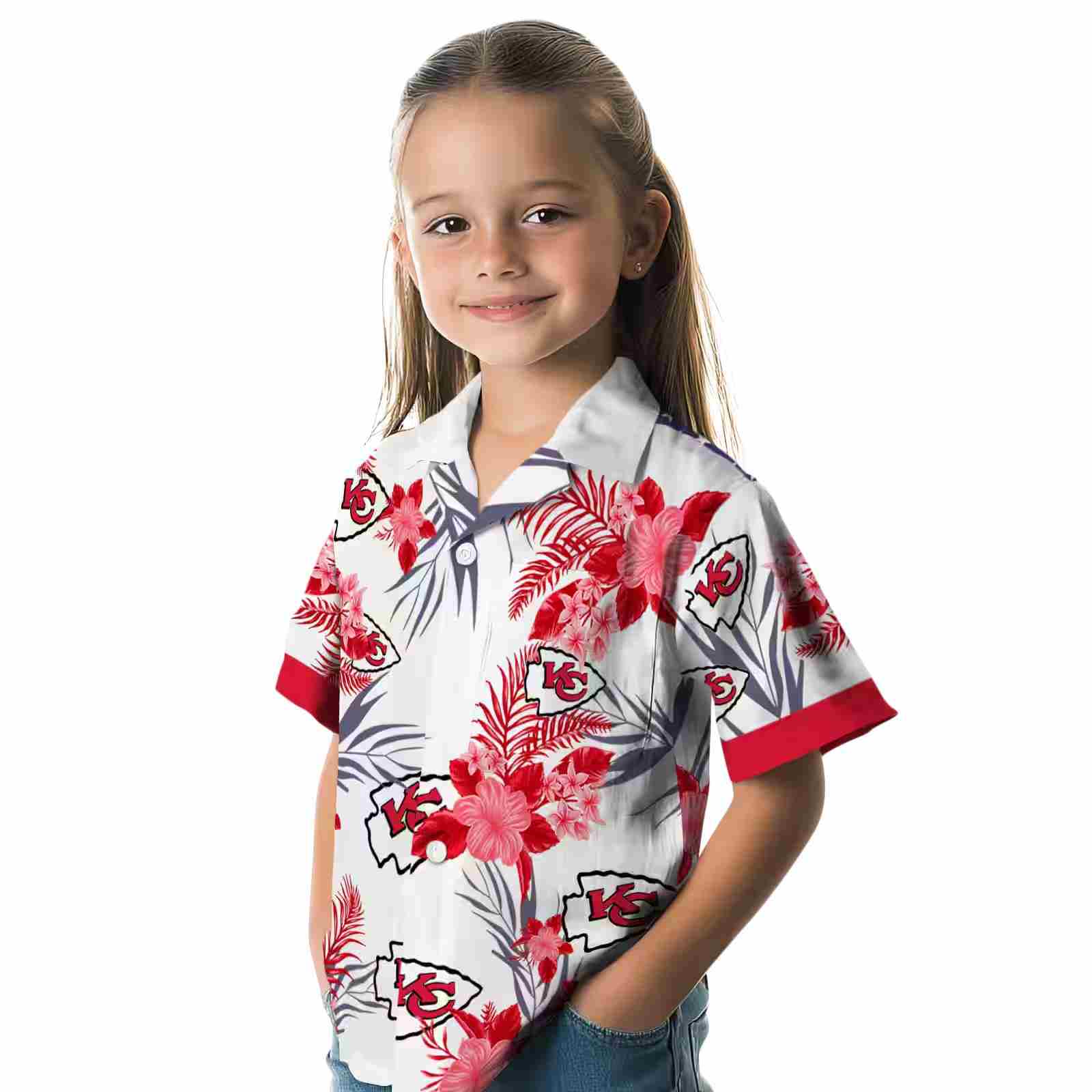 kansas city chiefs patriotic hibiscus design red white hawaiian shirt premium grade