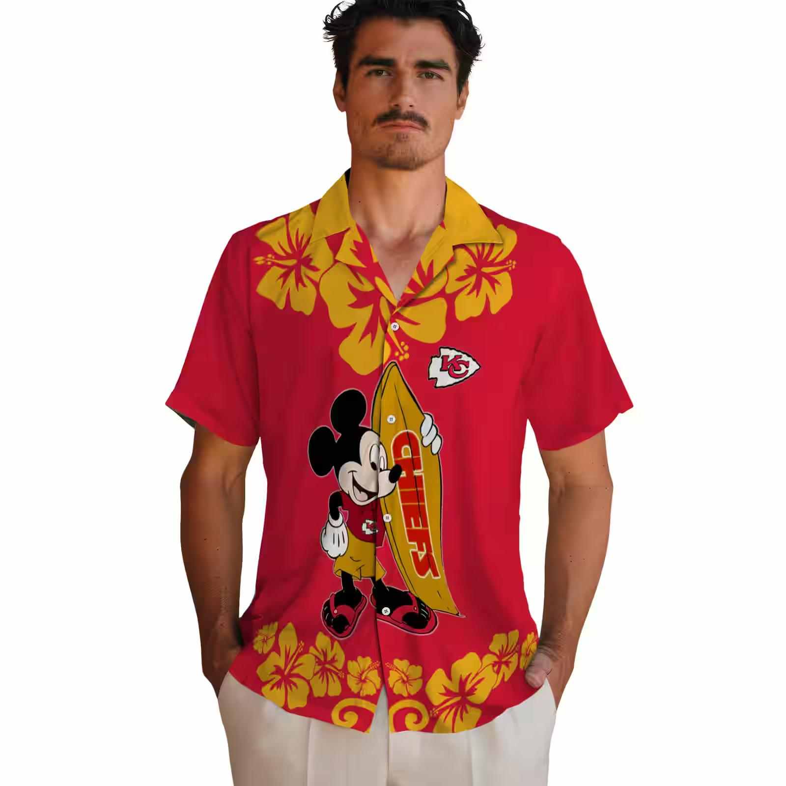 kansas city chiefs surfing mickey red hawaiian shirt fashion forward