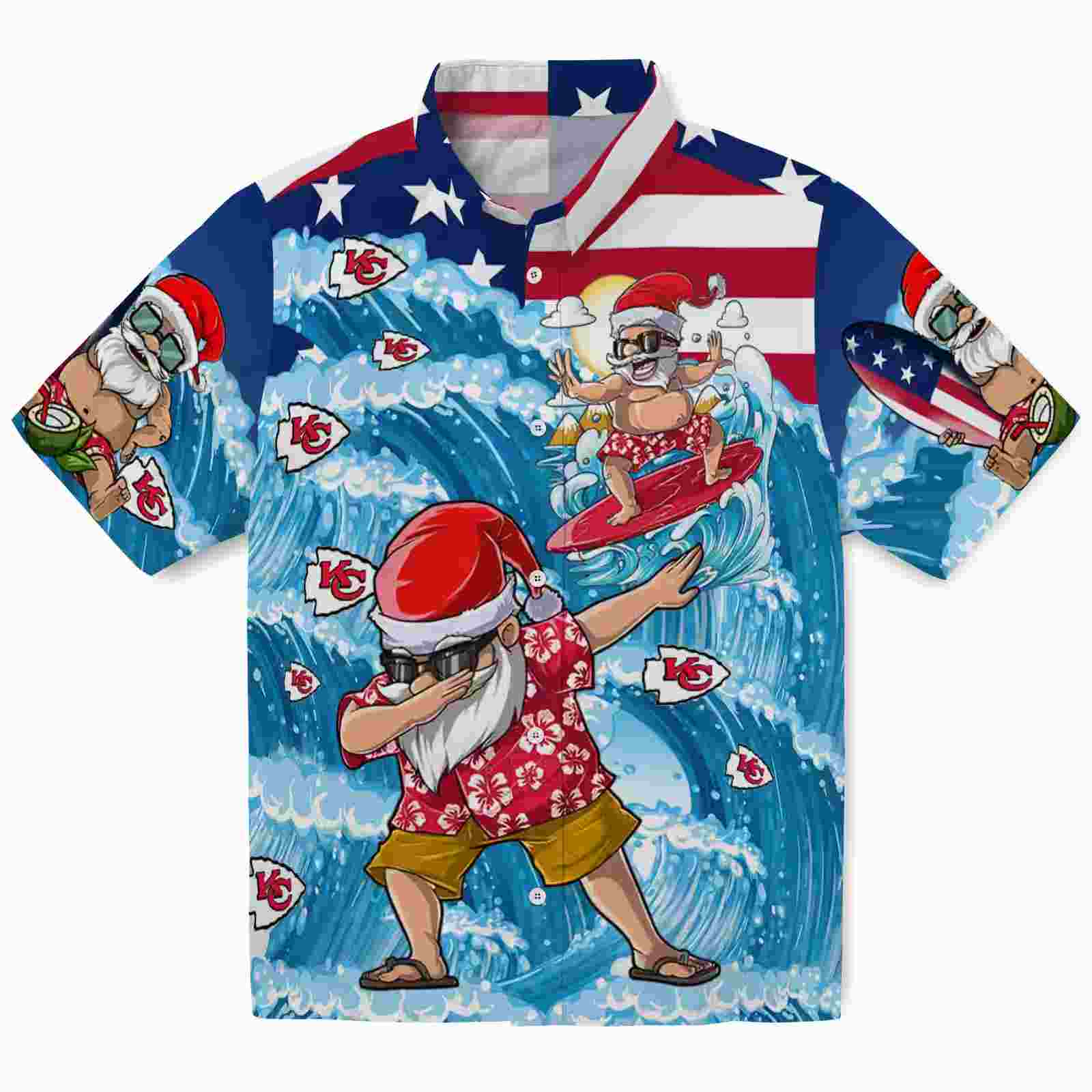 Kansas City Chiefs Surfing Santa Blue Hawaiian Shirt