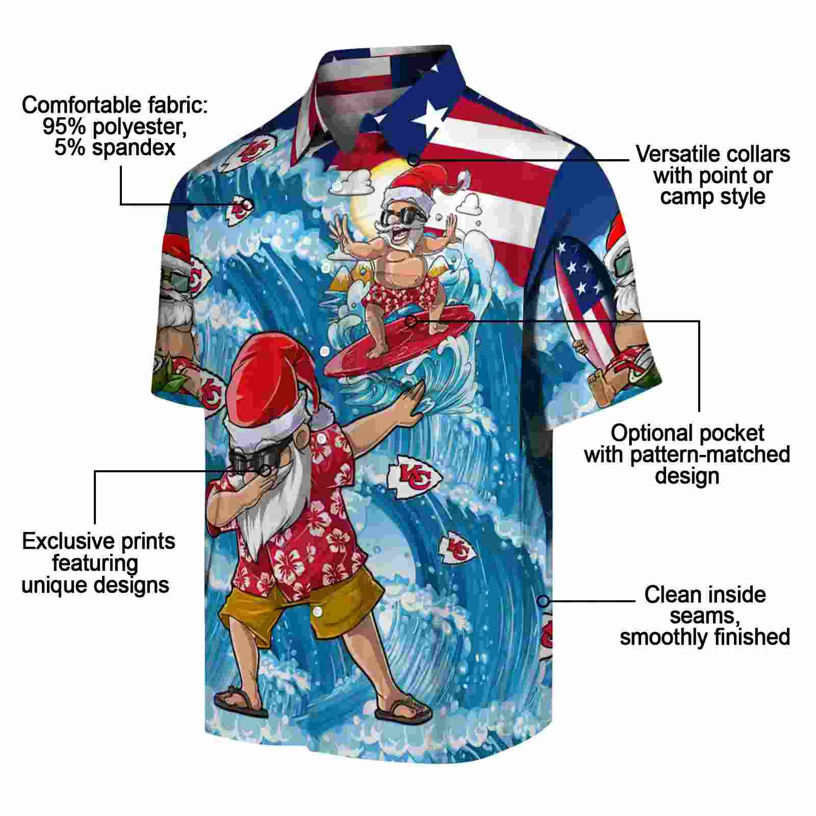 kansas city chiefs surfing santa blue hawaiian shirt new arrival