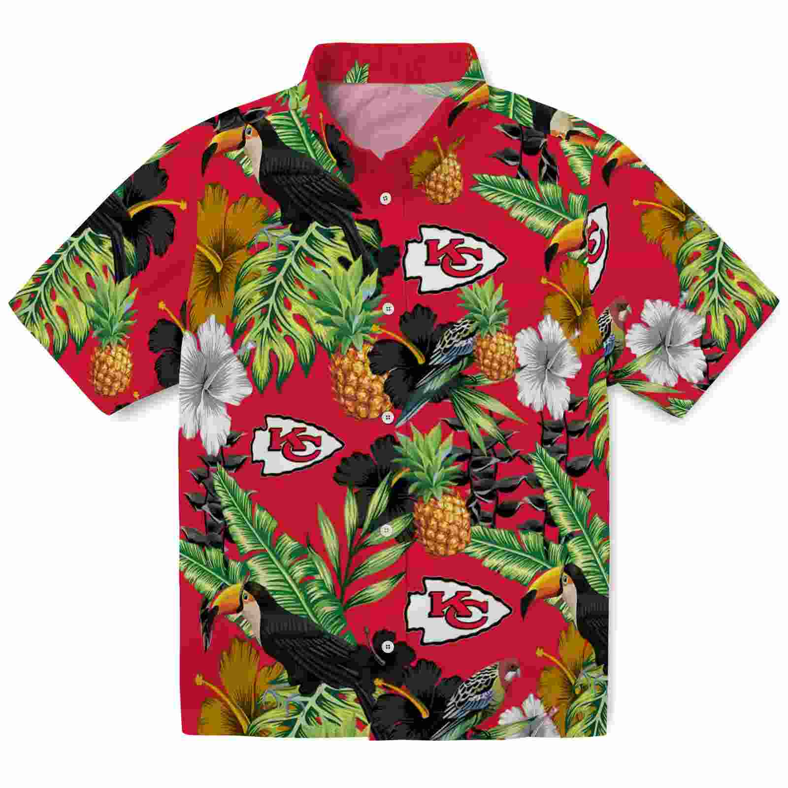 Kansas City Chiefs Toucan Hibiscus Pineapple Red Green Hawaiian Shirt