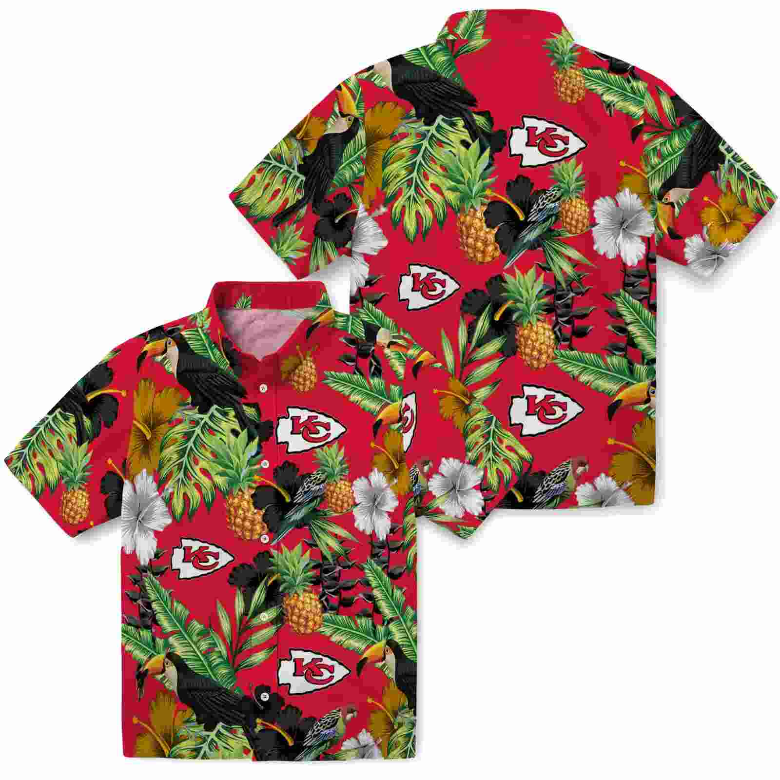 kansas city chiefs toucan hibiscus pineapple red green hawaiian shirt high quality