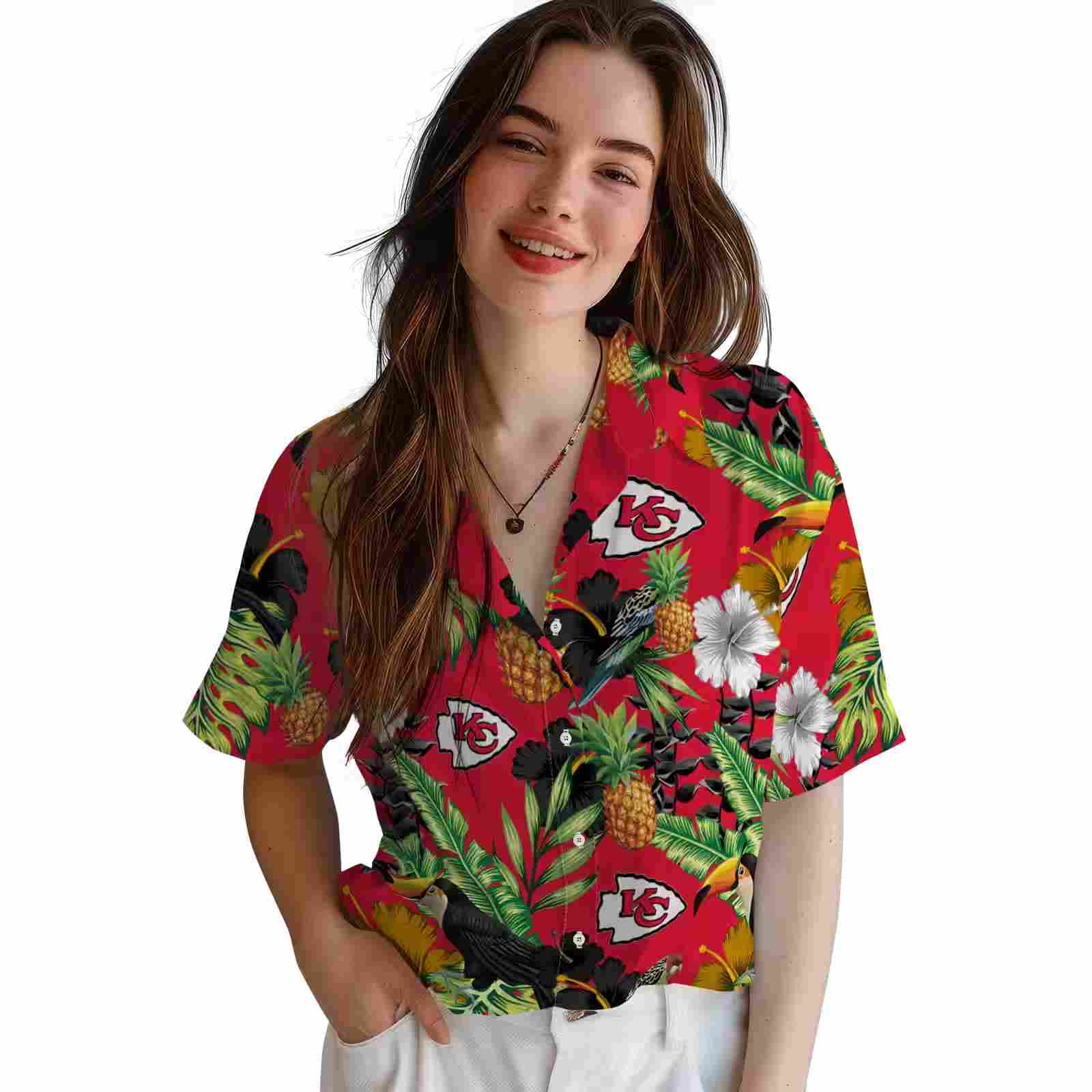 kansas city chiefs toucan hibiscus pineapple red green hawaiian shirt latest model