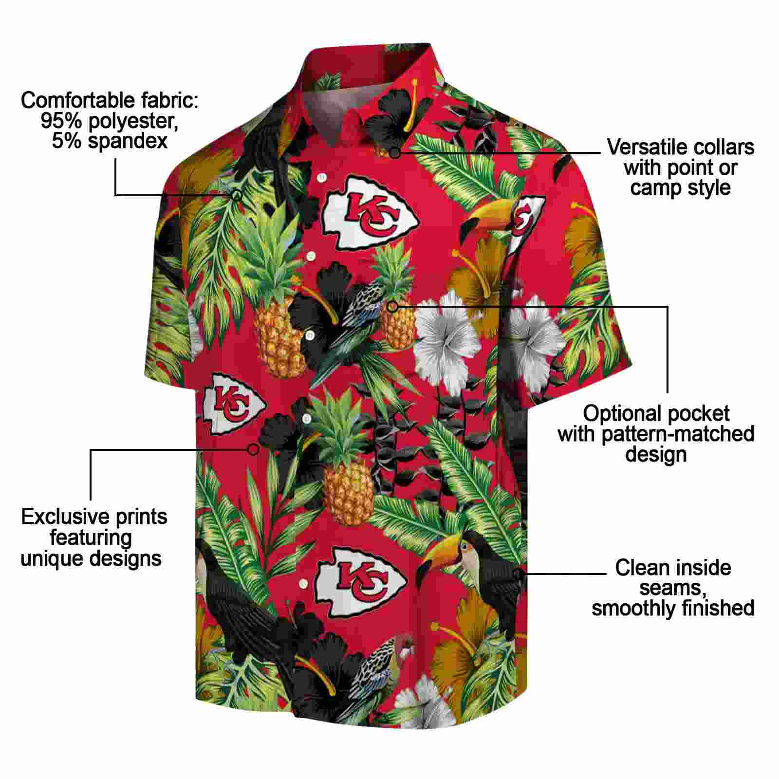 kansas city chiefs toucan hibiscus pineapple red green hawaiian shirt new arrival