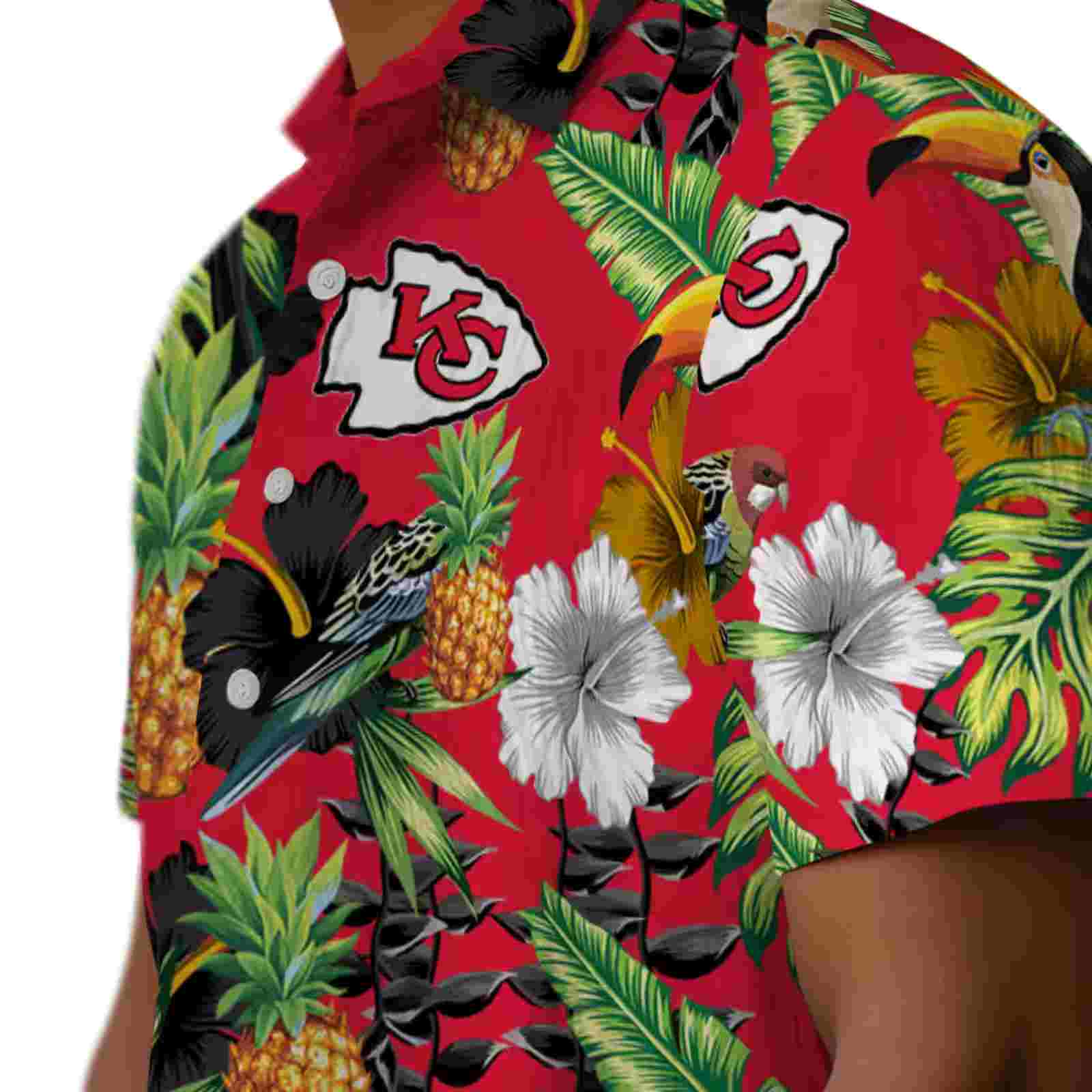 kansas city chiefs toucan hibiscus pineapple red green hawaiian shirt trendy