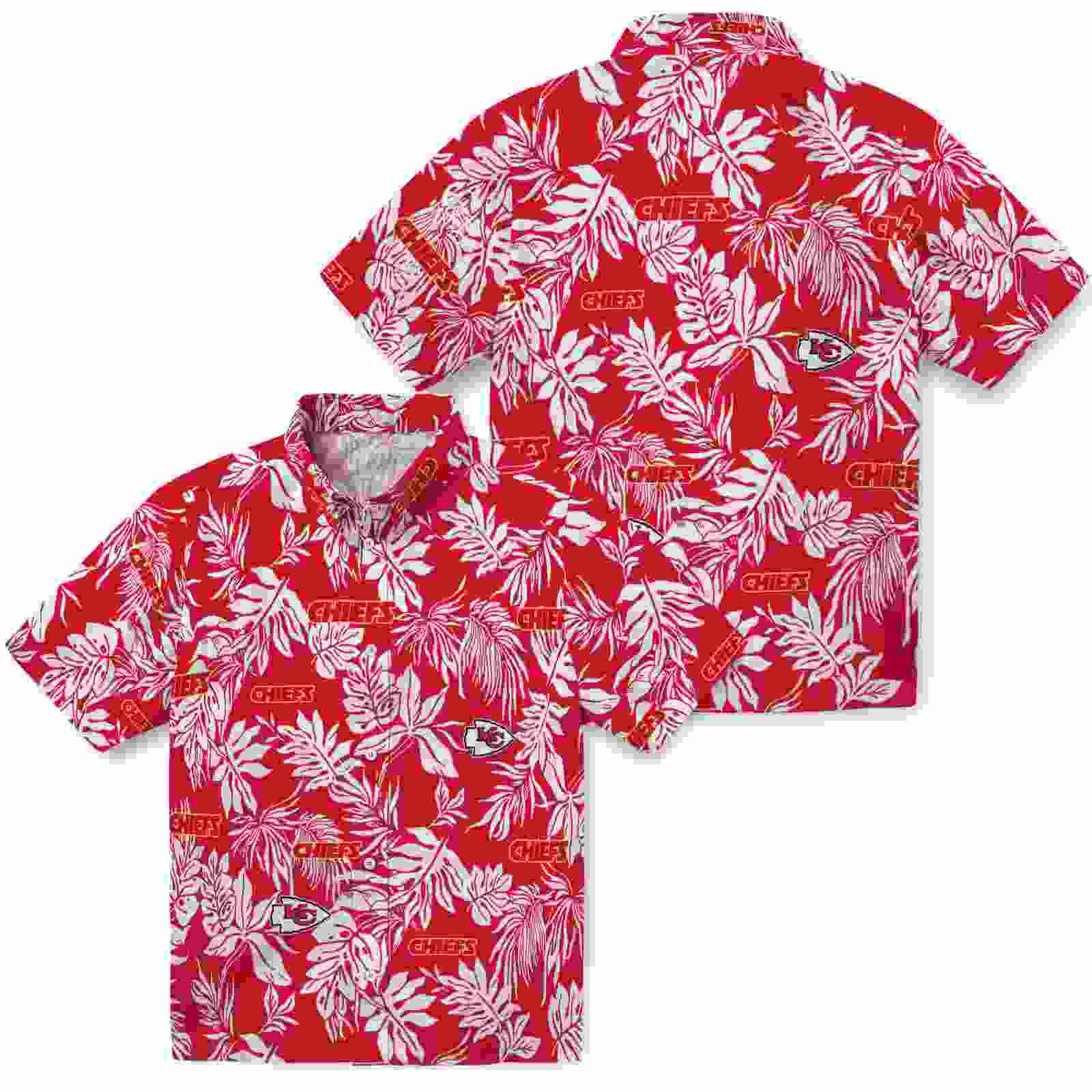 kansas city chiefs tropical leaf red white hawaiian shirt high quality