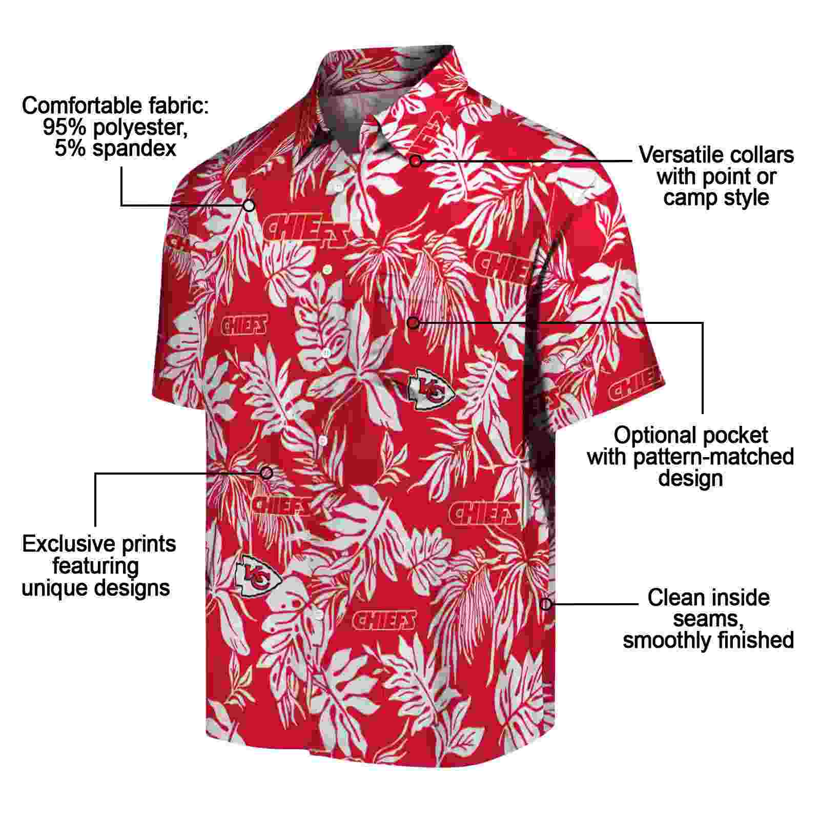 kansas city chiefs tropical leaf red white hawaiian shirt new arrival