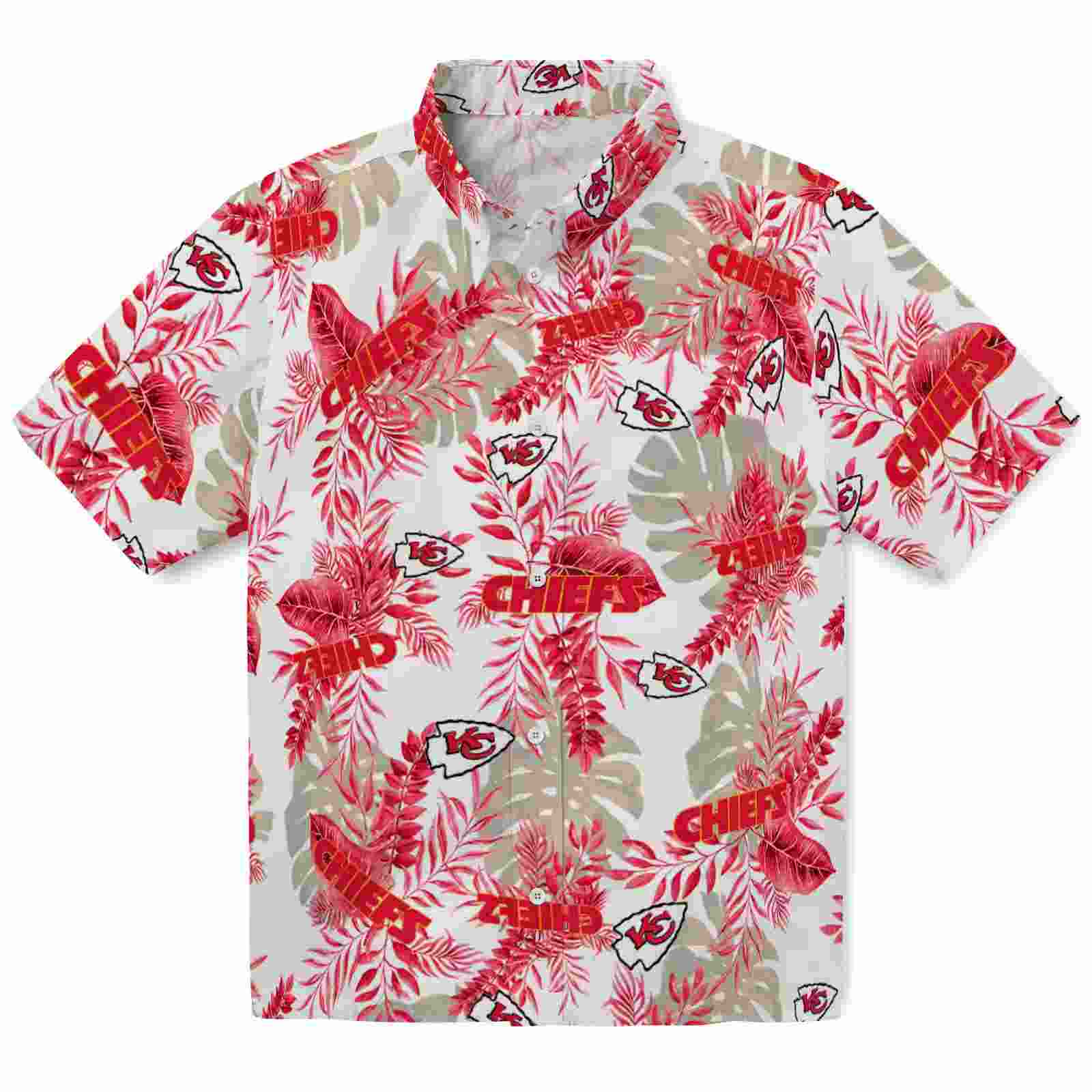 Kansas City Chiefs Tropical Leaves Red White Hawaiian Shirt