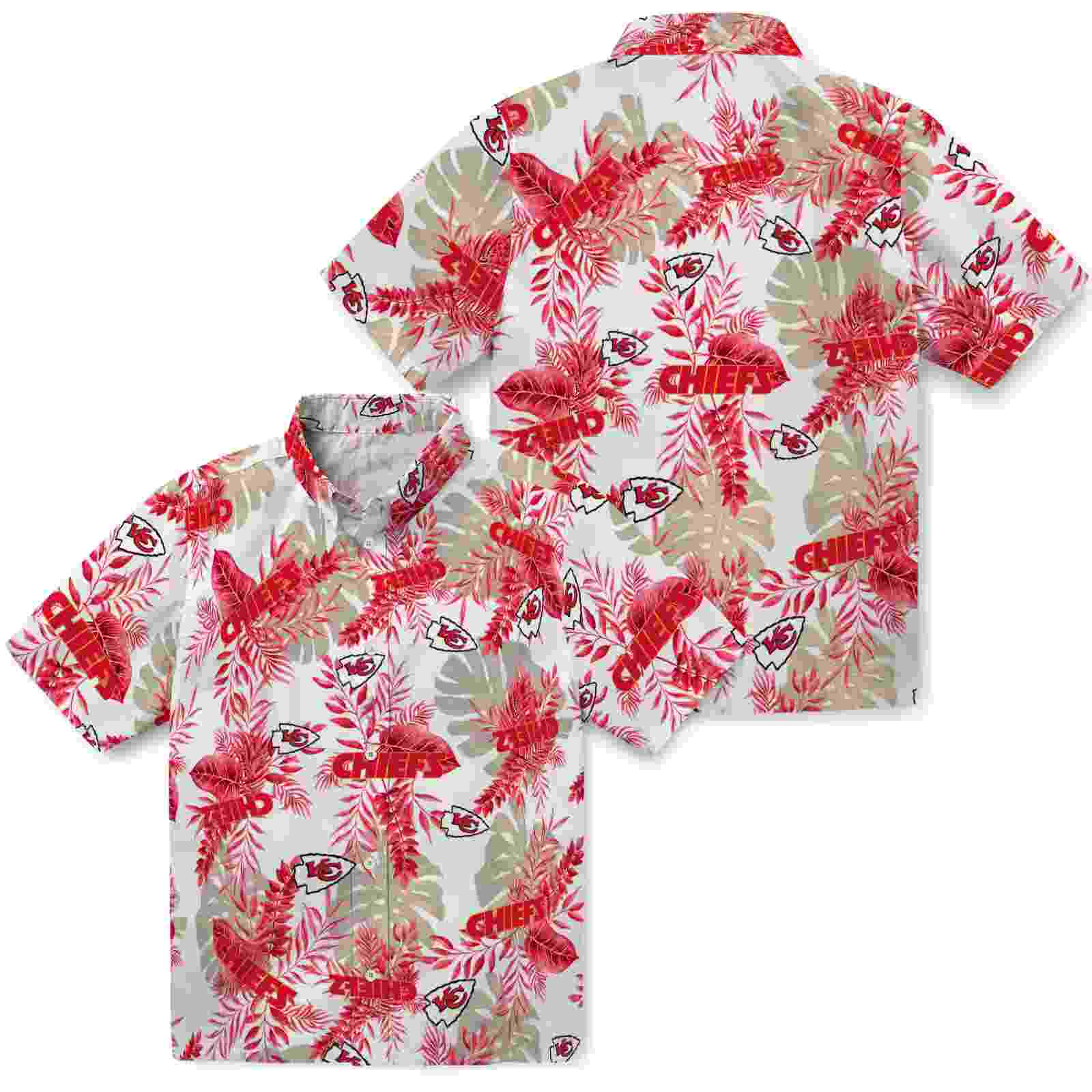 kansas city chiefs tropical leaves red white hawaiian shirt high quality