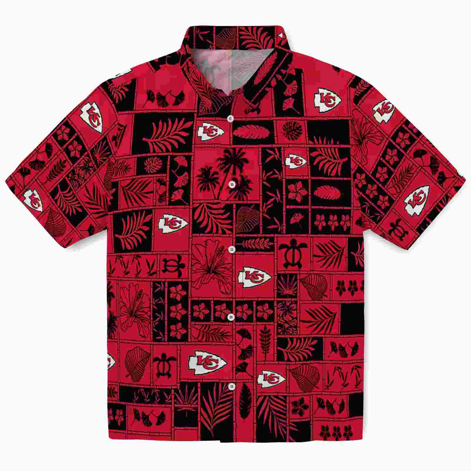 Kansas City Chiefs Tropical Patchwork Red Black Hawaiian Shirt