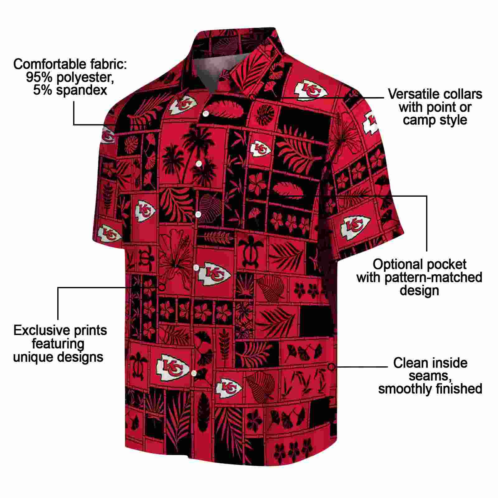 kansas city chiefs tropical patchwork red black hawaiian shirt new arrival