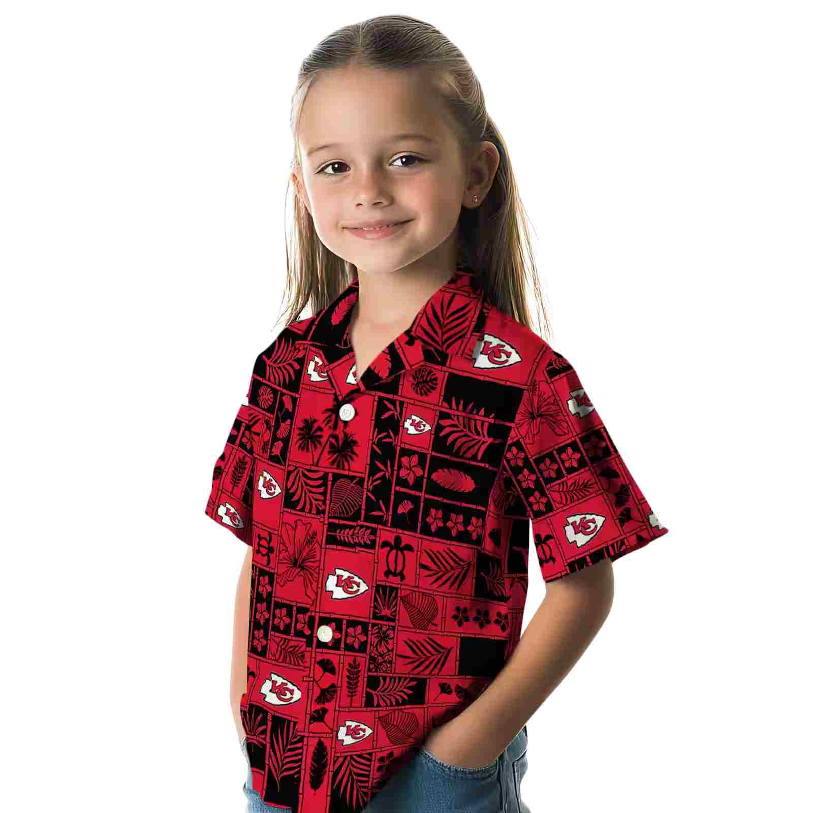 kansas city chiefs tropical patchwork red black hawaiian shirt premium grade