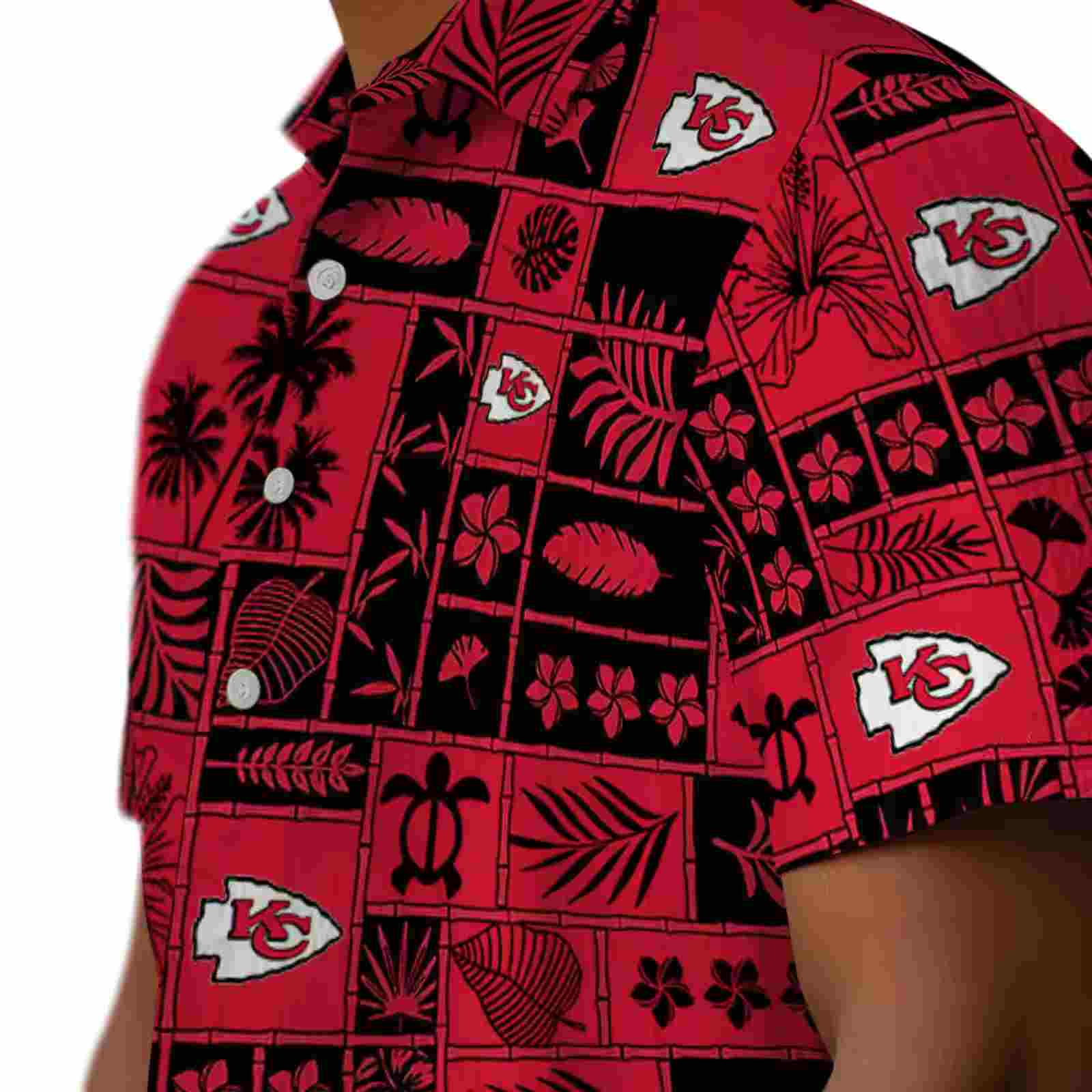 kansas city chiefs tropical patchwork red black hawaiian shirt trendy