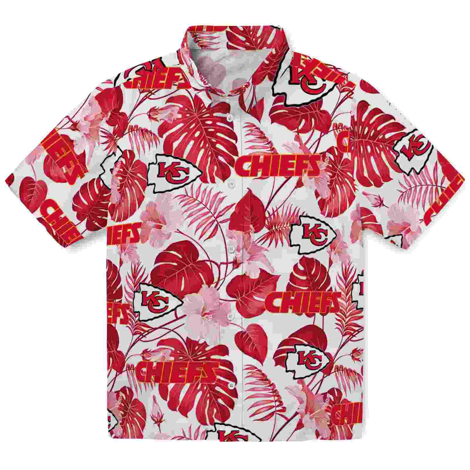 Kansas City Chiefs Tropical Plants Red White Hawaiian Shirt