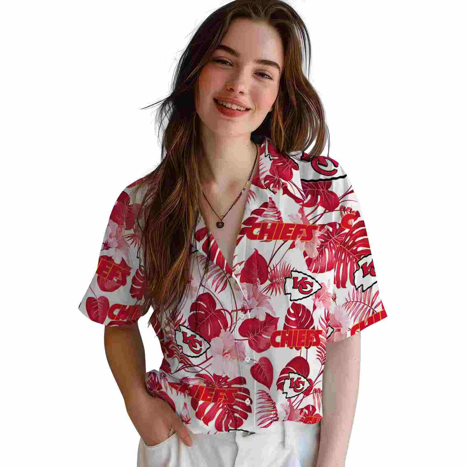 kansas city chiefs tropical plants red white hawaiian shirt latest model