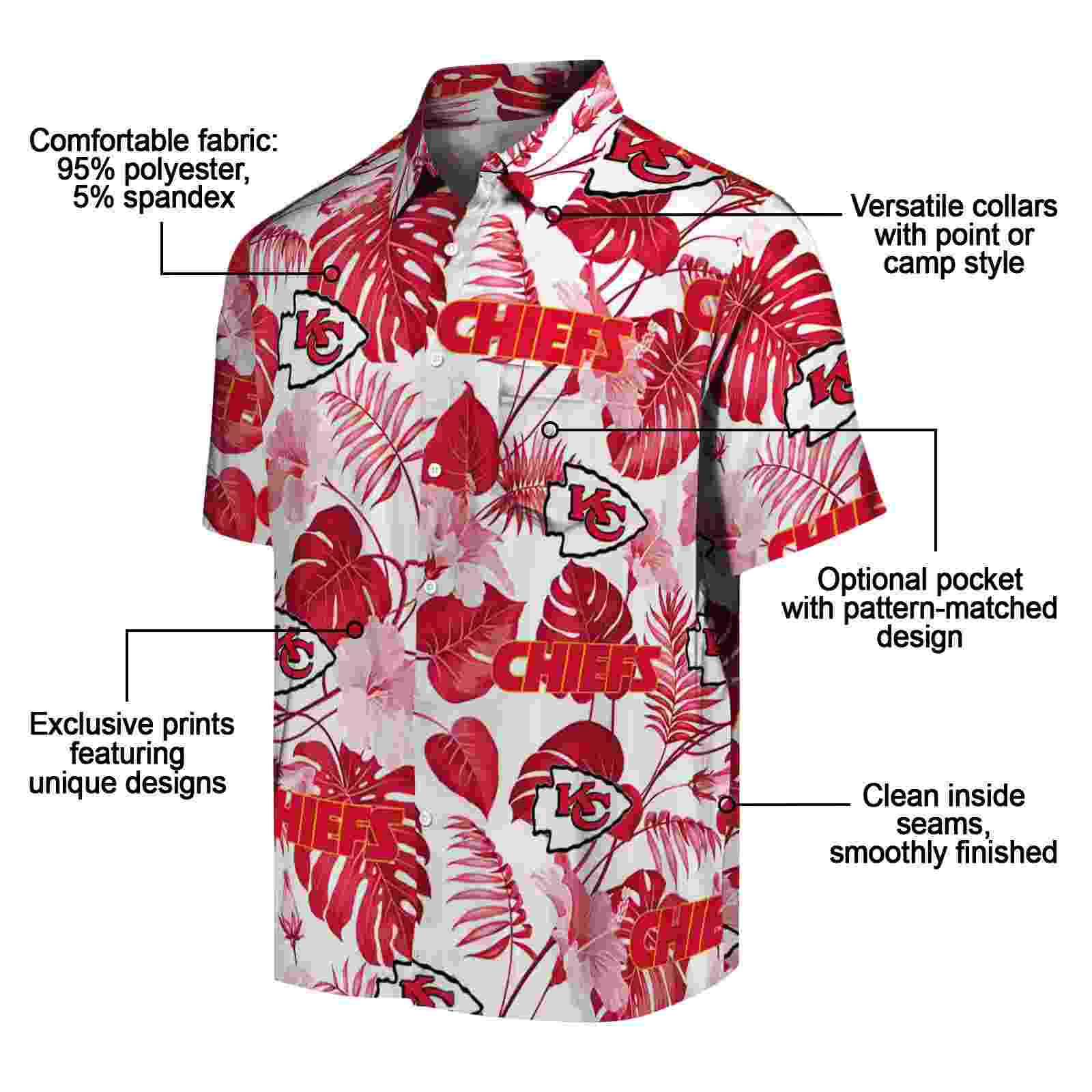 kansas city chiefs tropical plants red white hawaiian shirt new arrival