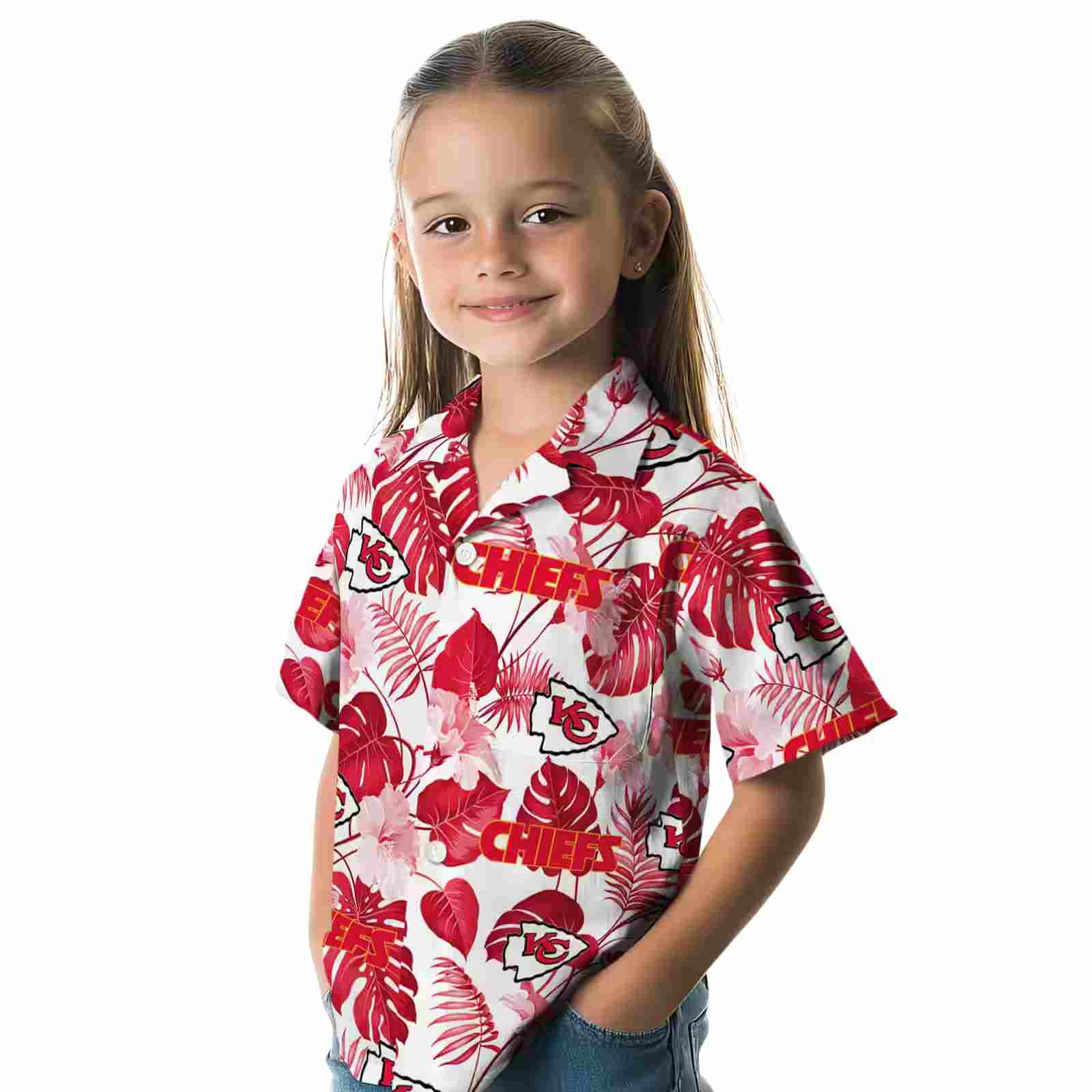 kansas city chiefs tropical plants red white hawaiian shirt premium grade