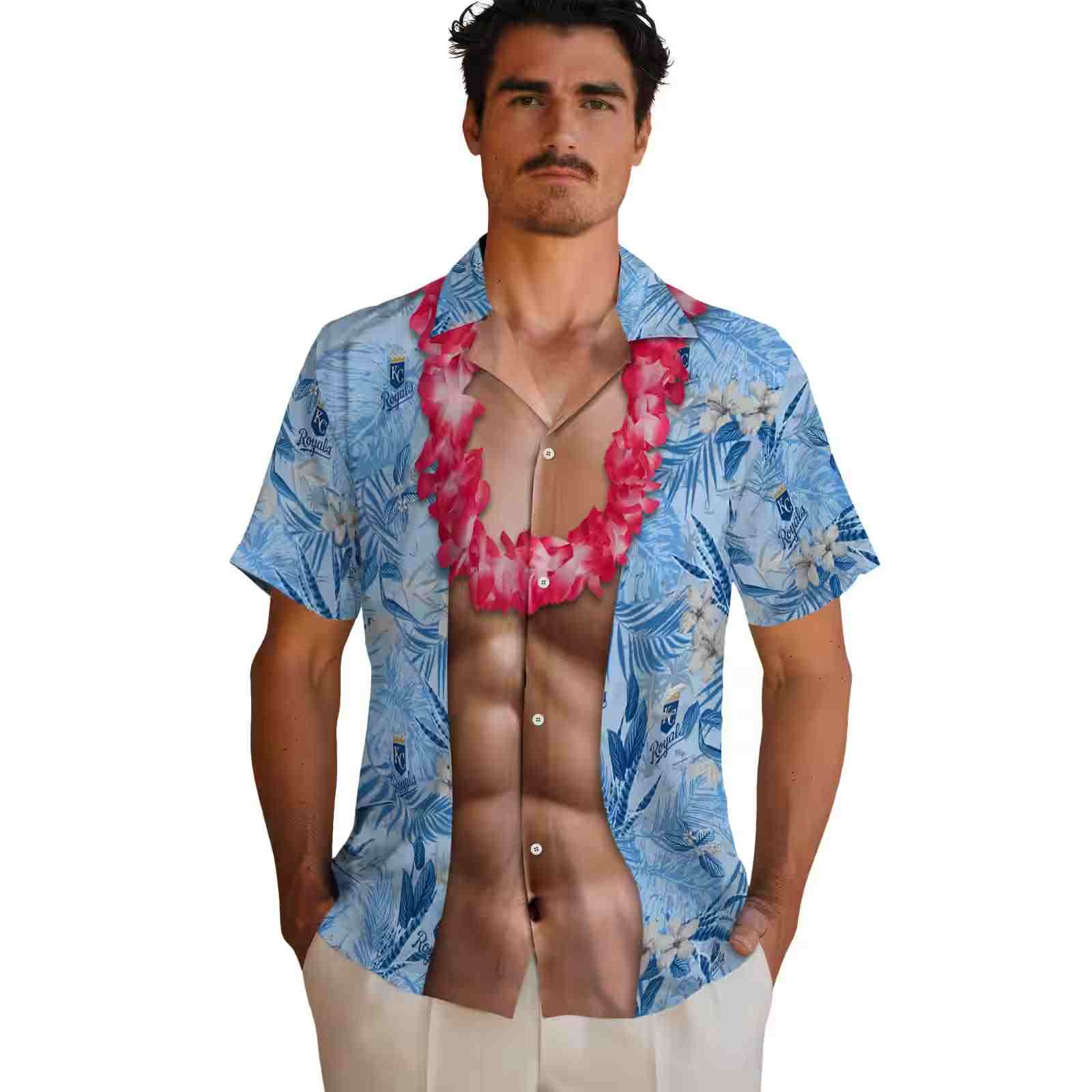 kansas city royals chest illusion royal blue hawaiian shirt fashion forward