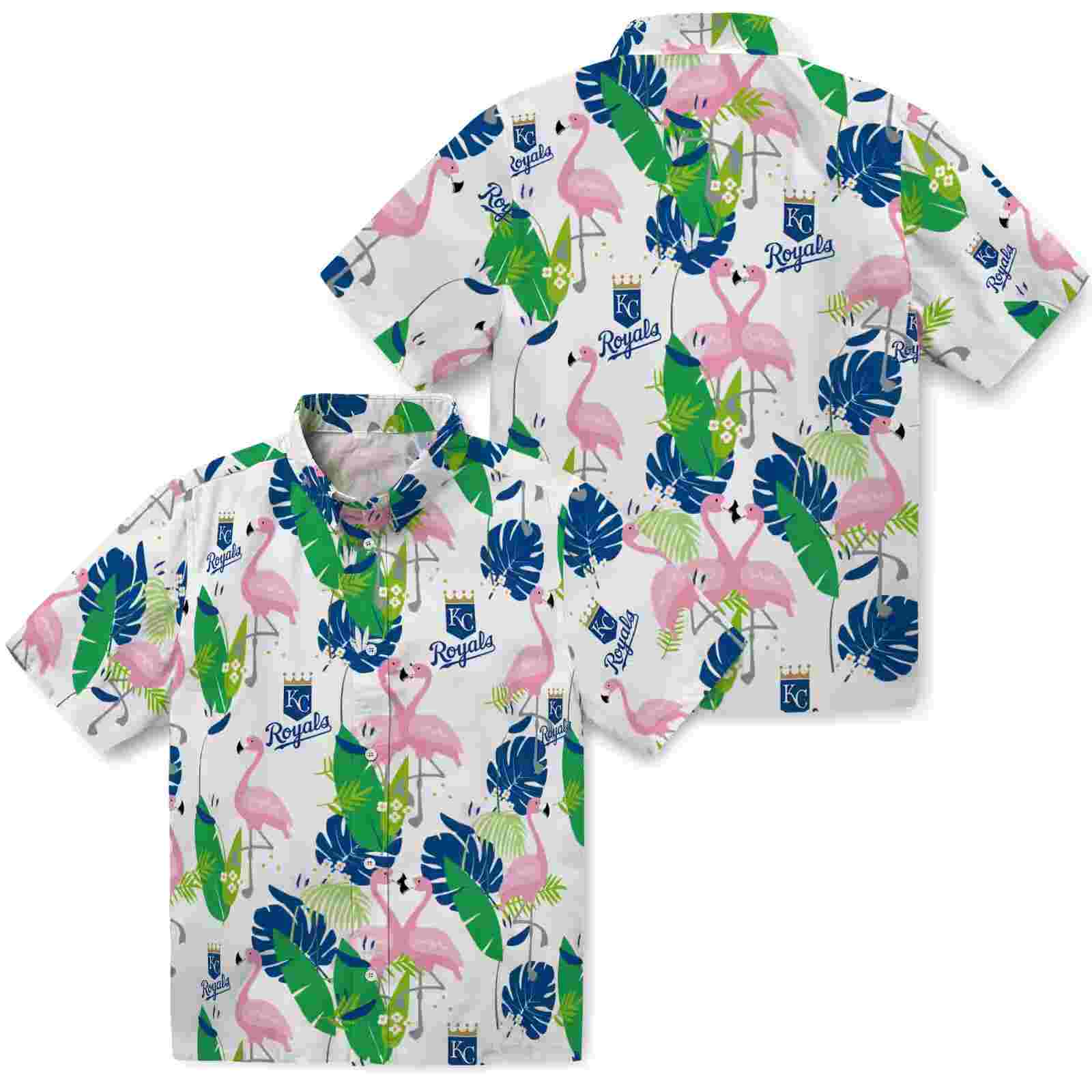 kansas city royals flamingo foliage royal blue green hawaiian shirt high quality