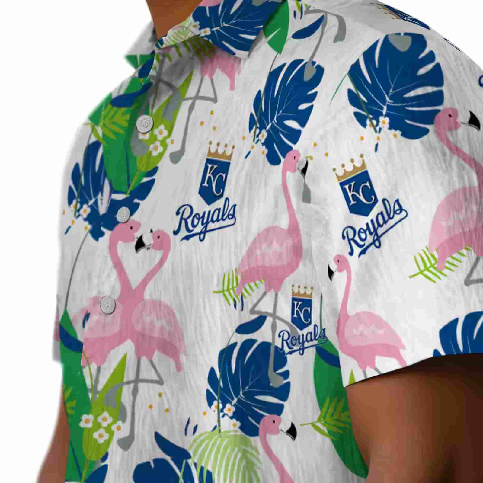 kansas city royals flamingo foliage royal blue green hawaiian shirt trendy