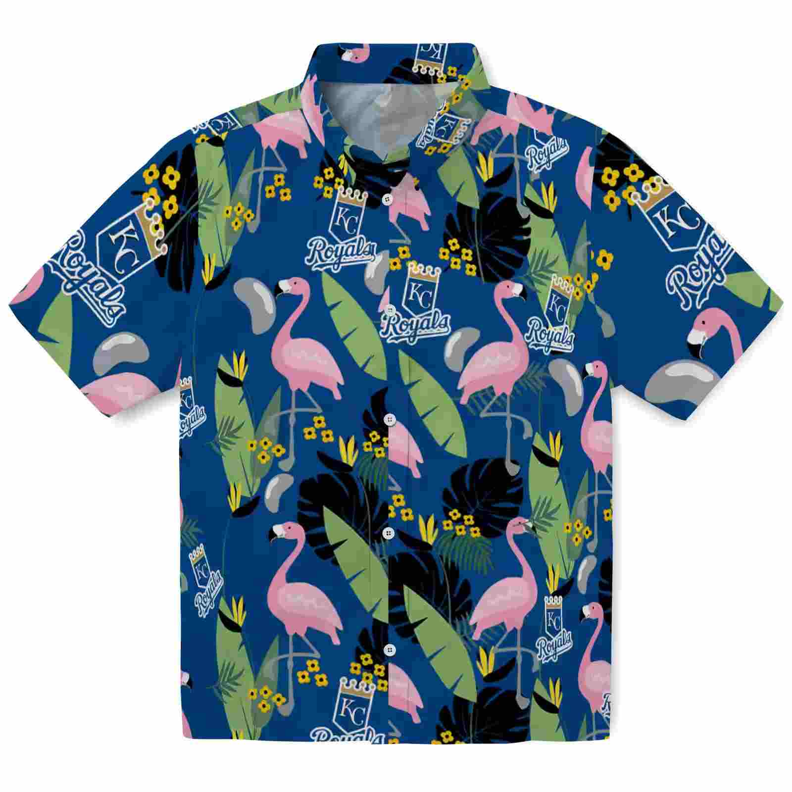 Kansas City Royals Flamingo Leaves Royal Blue Hawaiian Shirt