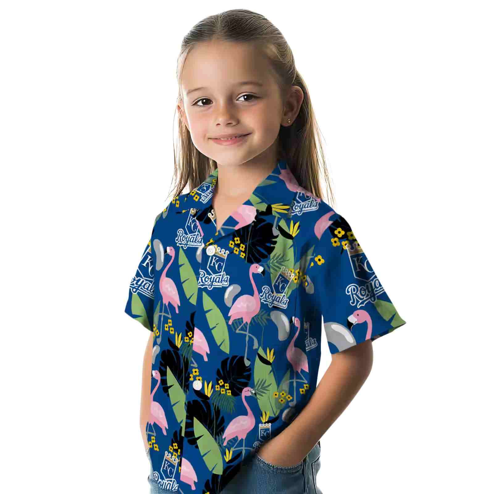 kansas city royals flamingo leaves royal blue hawaiian shirt premium grade