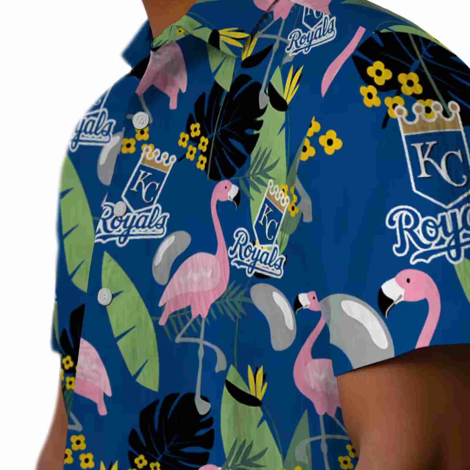 kansas city royals flamingo leaves royal blue hawaiian shirt trendy