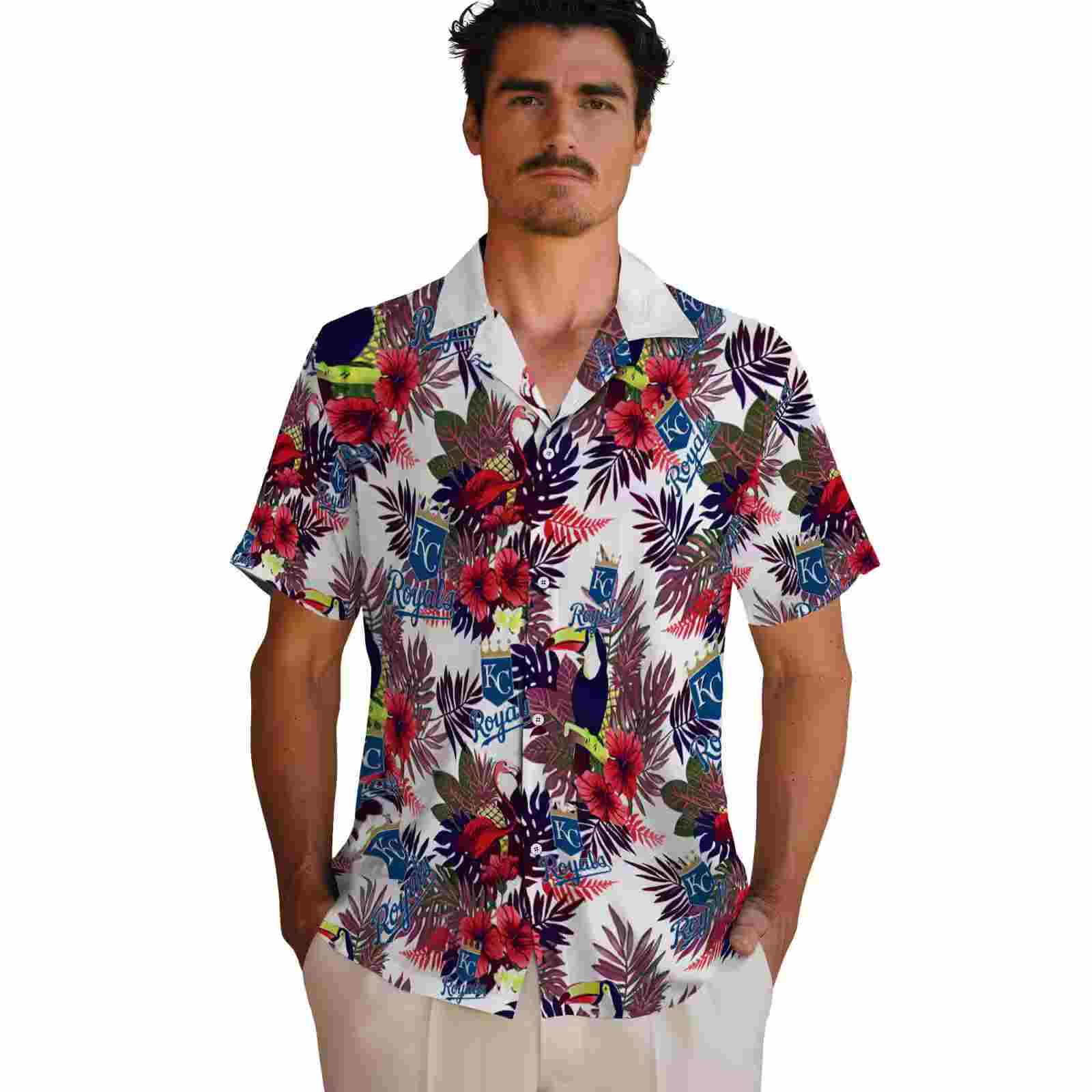 kansas city royals floral toucan royal blue red hawaiian shirt fashion forward