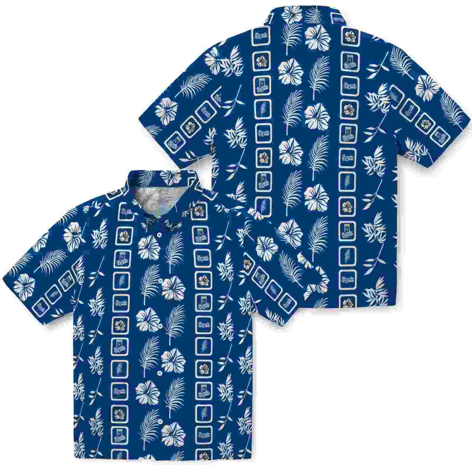 kansas city royals framed floral royal blue hawaiian shirt high quality