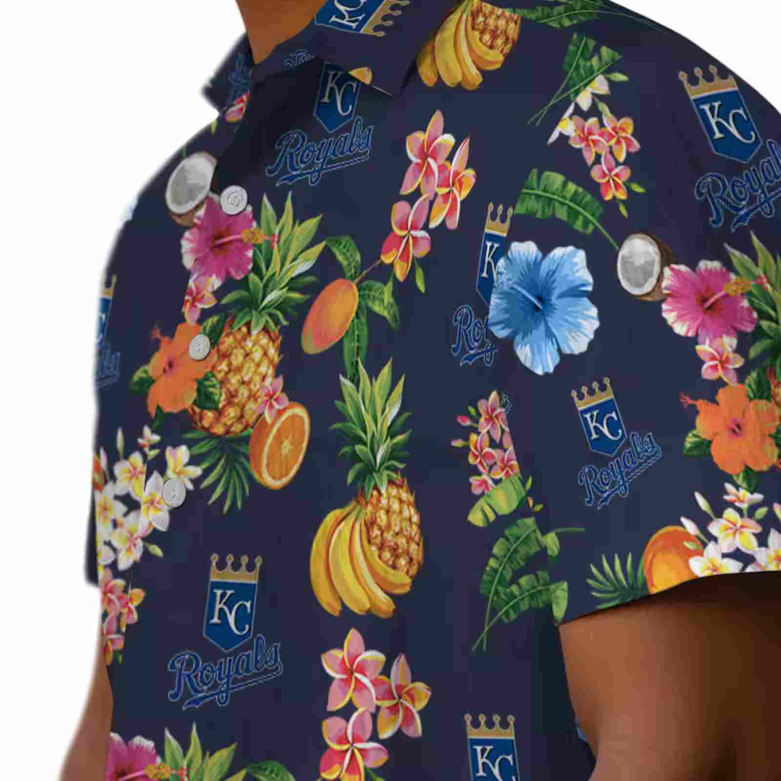 kansas city royals hibiscus and fruit navy blue hawaiian shirt trendy