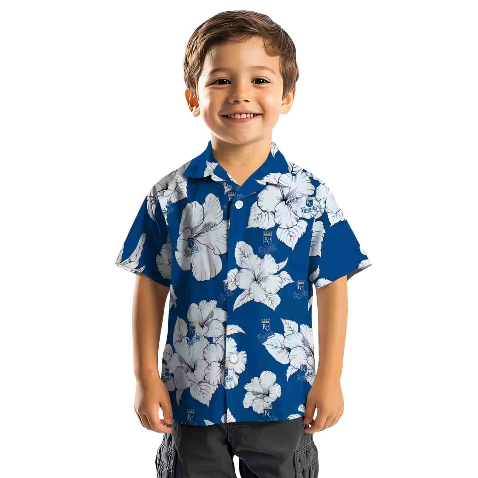 kansas city royals hibiscus blooms royal blue white hawaiian shirt top rated