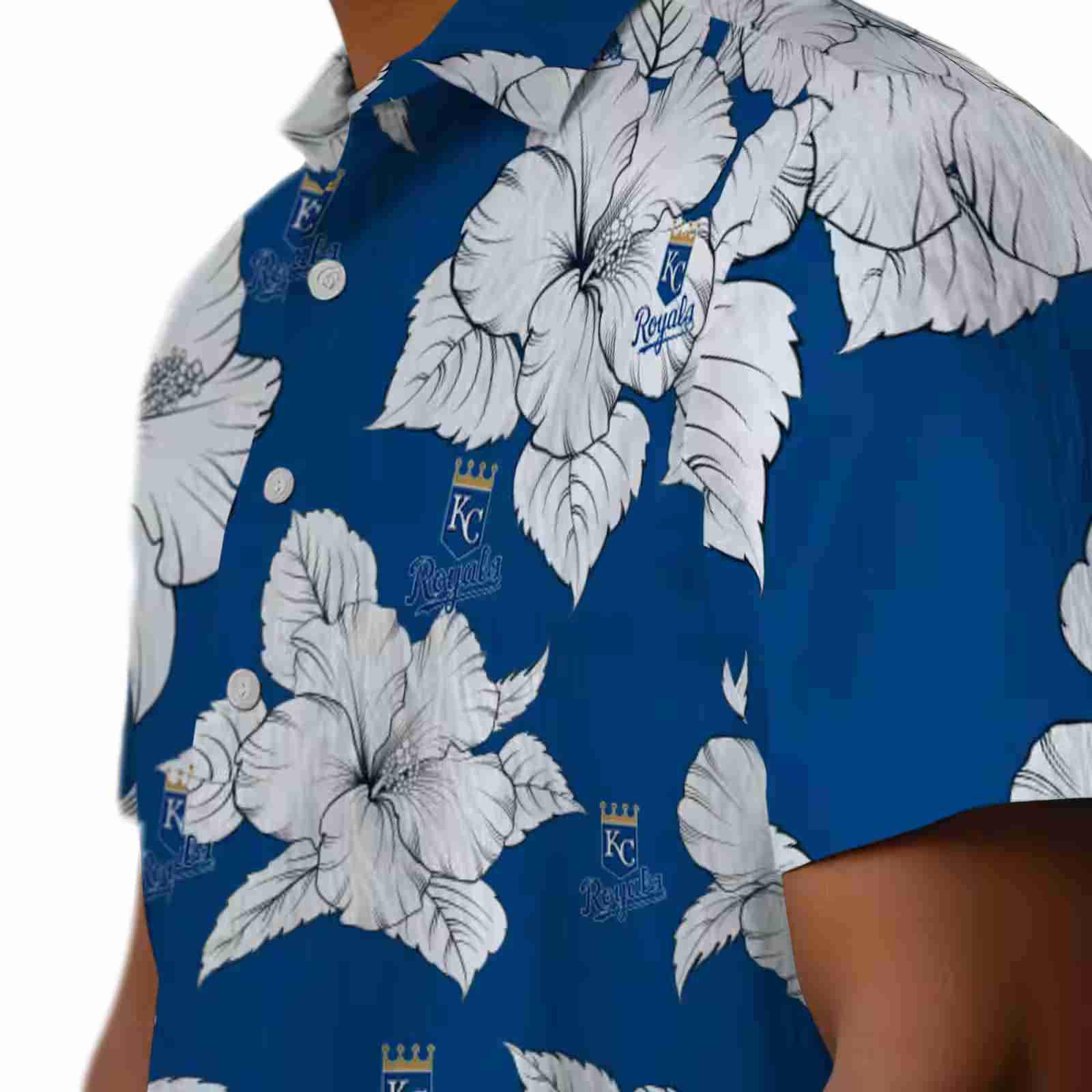 kansas city royals hibiscus blooms royal blue white hawaiian shirt trendy