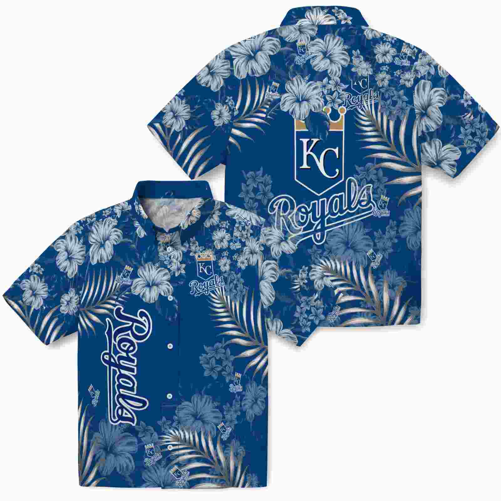 kansas city royals hibiscus print royal blue hawaiian shirt high quality