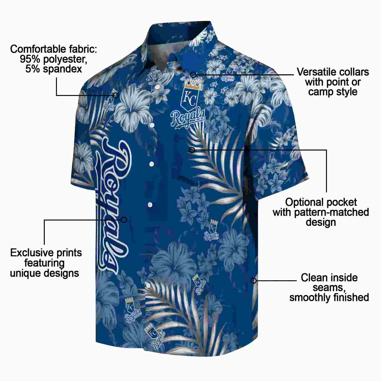 kansas city royals hibiscus print royal blue hawaiian shirt new arrival