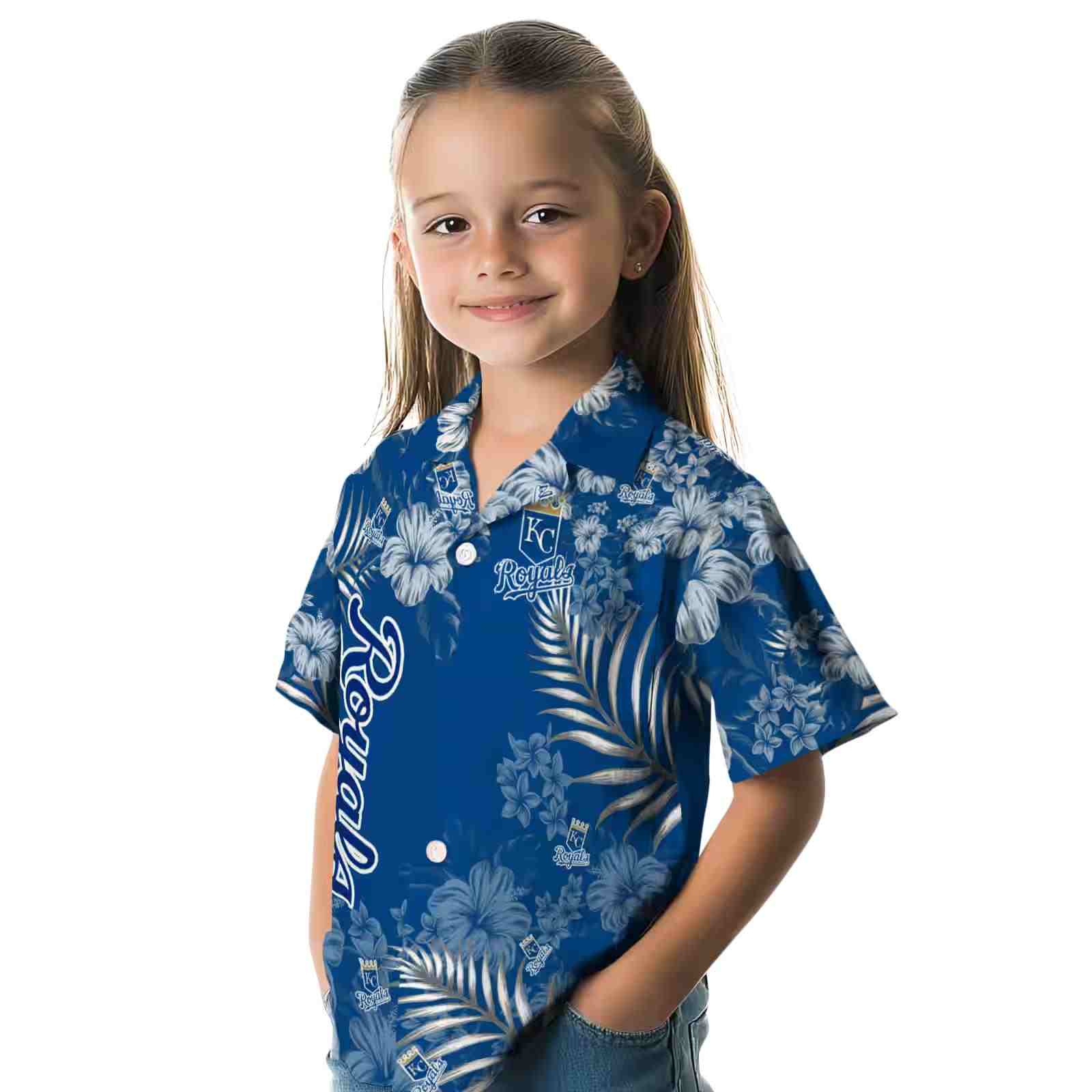 kansas city royals hibiscus print royal blue hawaiian shirt premium grade