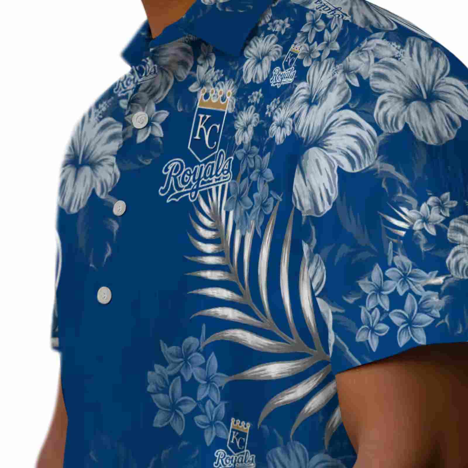 kansas city royals hibiscus print royal blue hawaiian shirt trendy