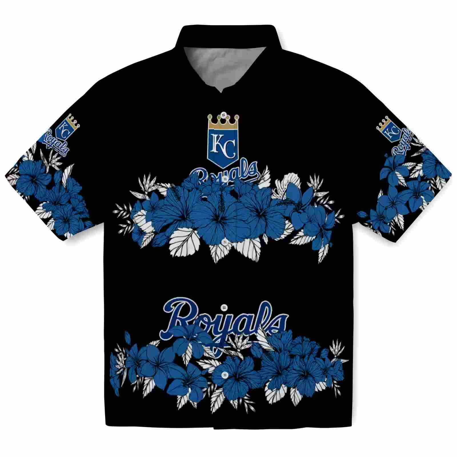 Kansas City Royals Hibiscus Stripe Royal Blue Black Hawaiian Shirt