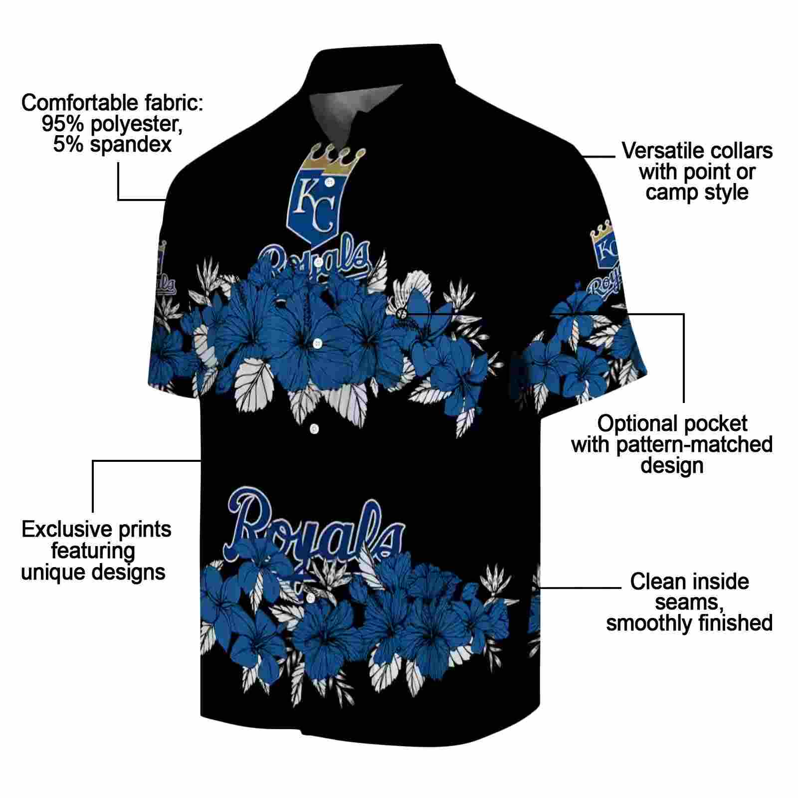 kansas city royals hibiscus stripe royal blue black hawaiian shirt new arrival