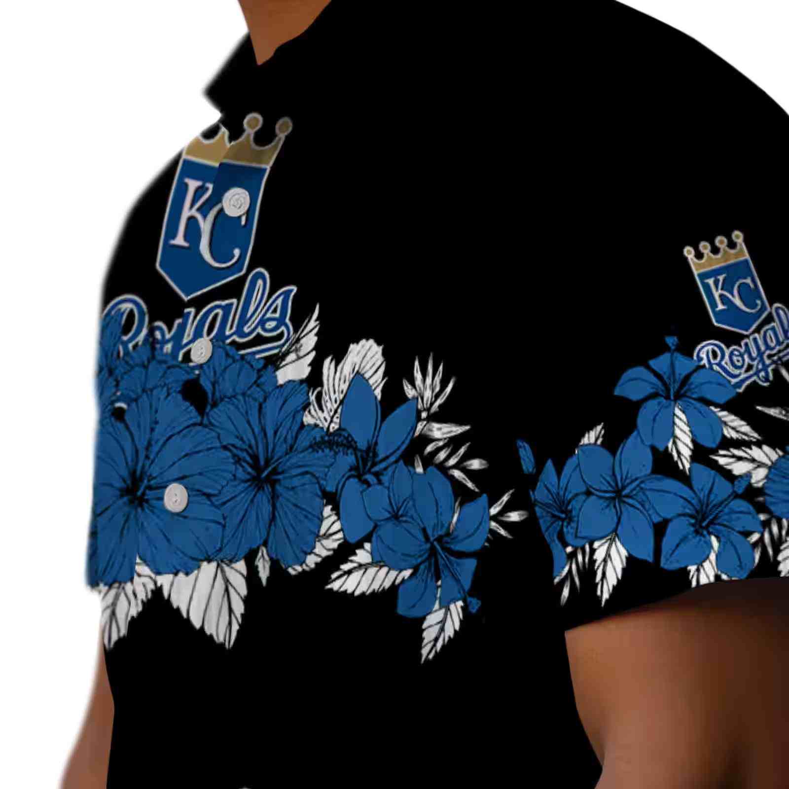 kansas city royals hibiscus stripe royal blue black hawaiian shirt trendy