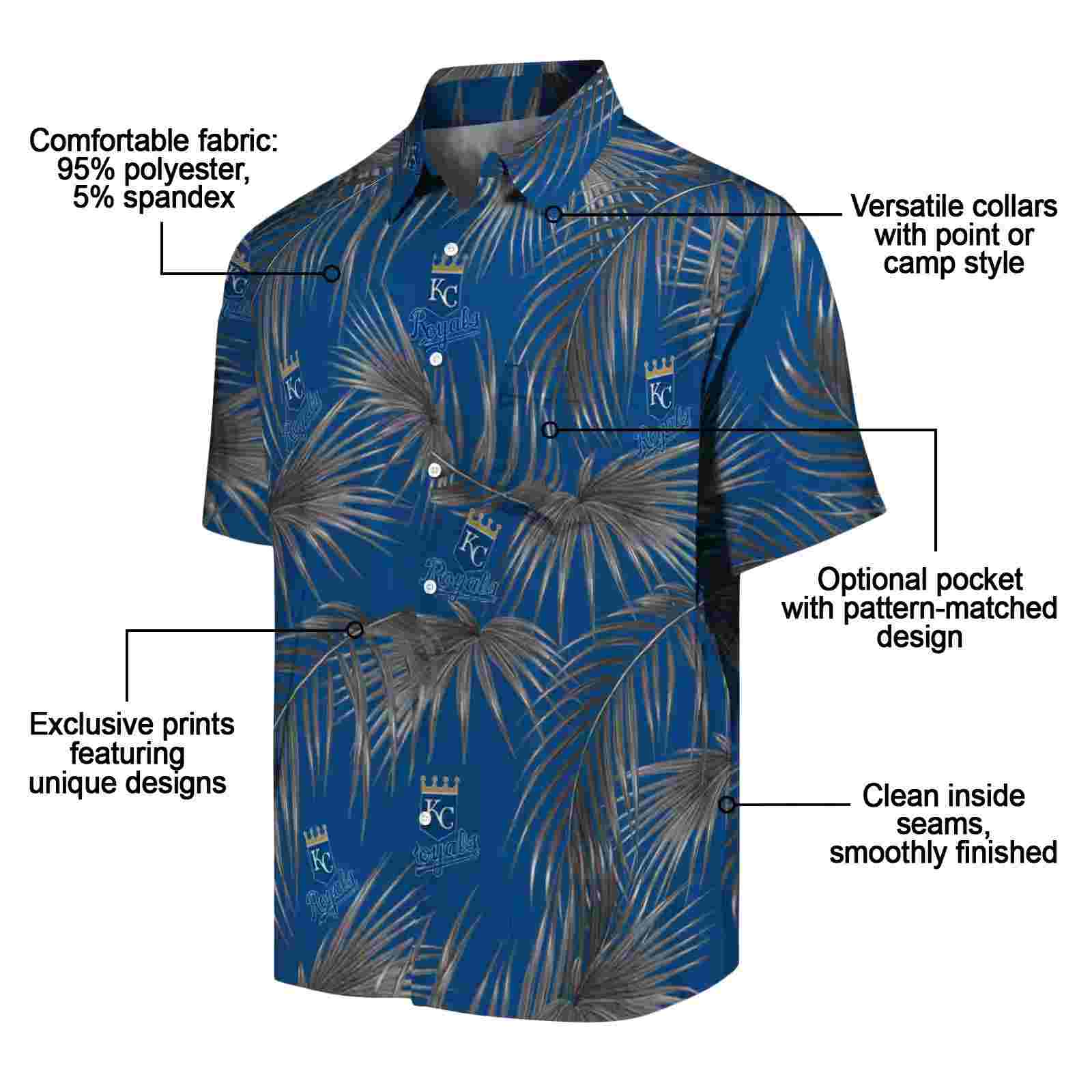 kansas city royals leafy palms royal blue hawaiian shirt new arrival