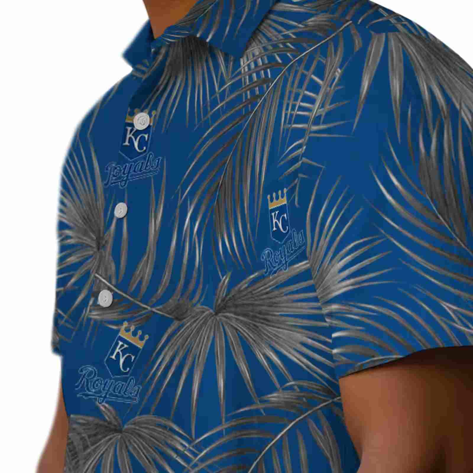 kansas city royals leafy palms royal blue hawaiian shirt trendy