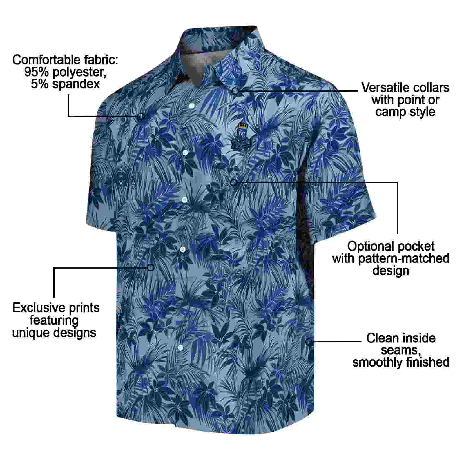 kansas city royals leafy pattern royal blue hawaiian shirt new arrival