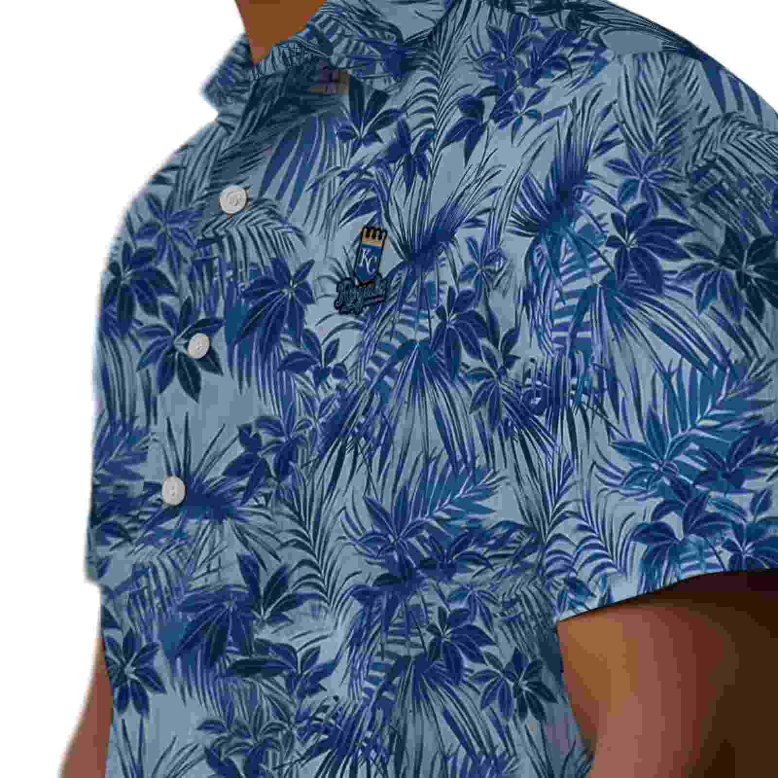 kansas city royals leafy pattern royal blue hawaiian shirt trendy