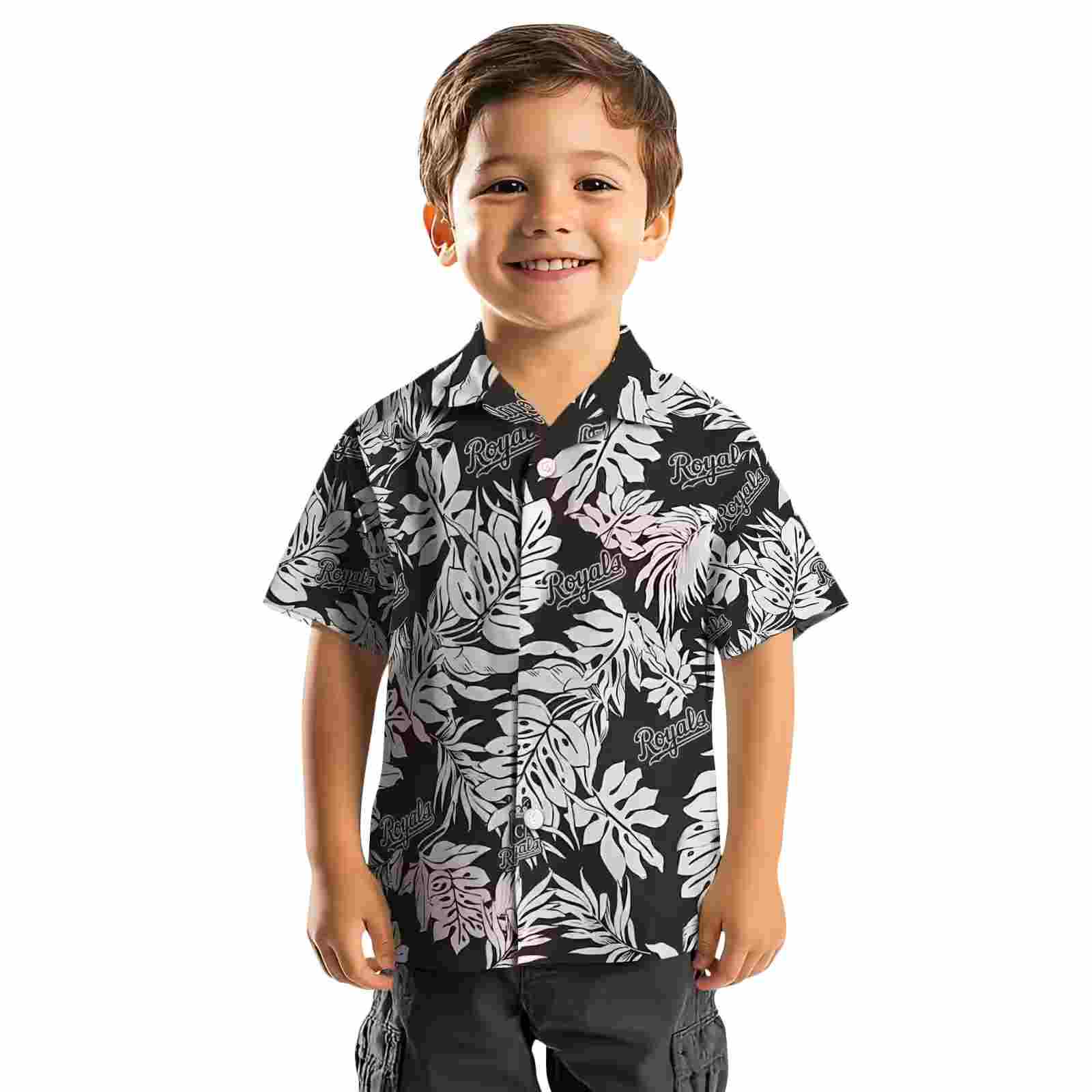 kansas city royals monstera leaf pattern black hawaiian shirt top rated