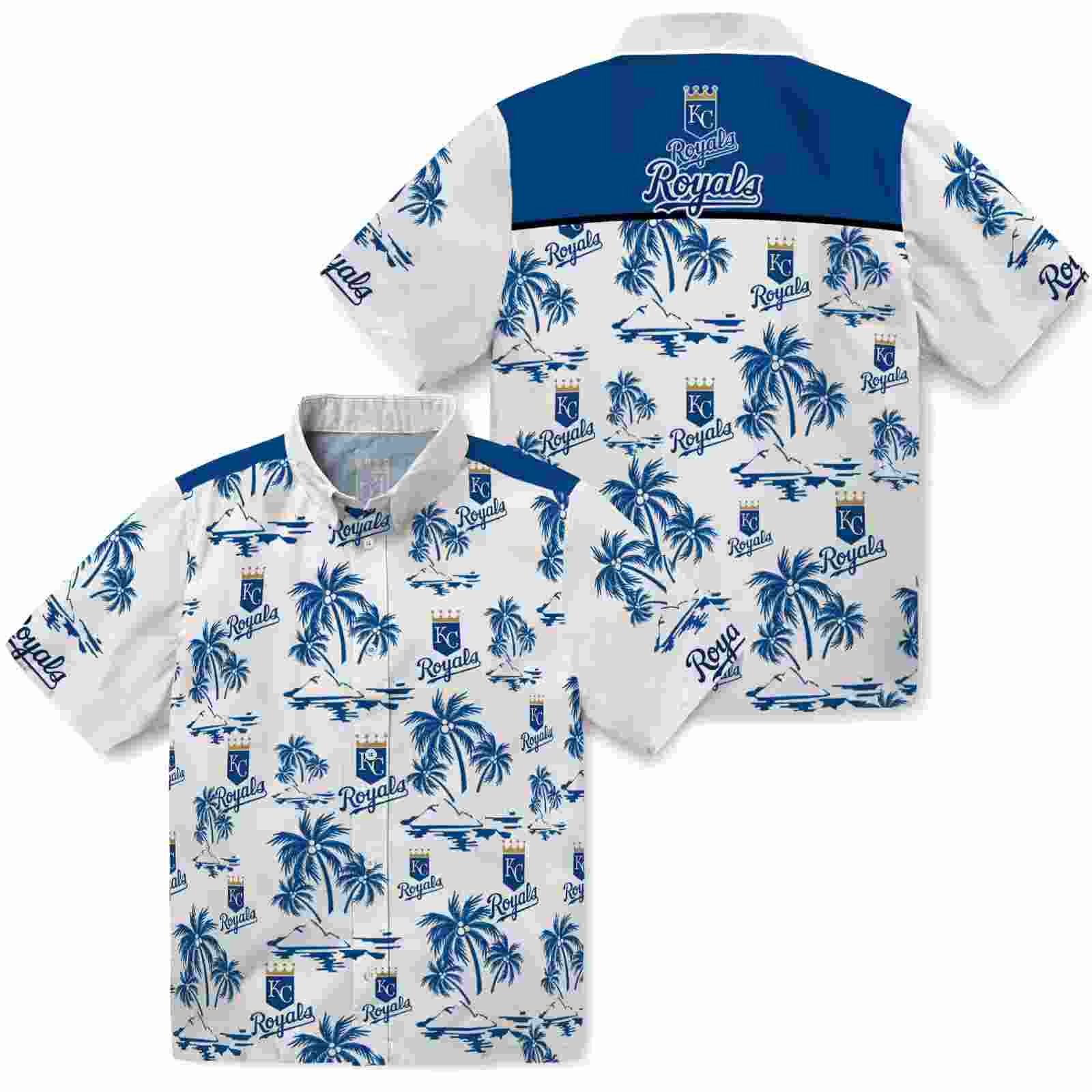 kansas city royals palm island print royal blue white hawaiian shirt high quality